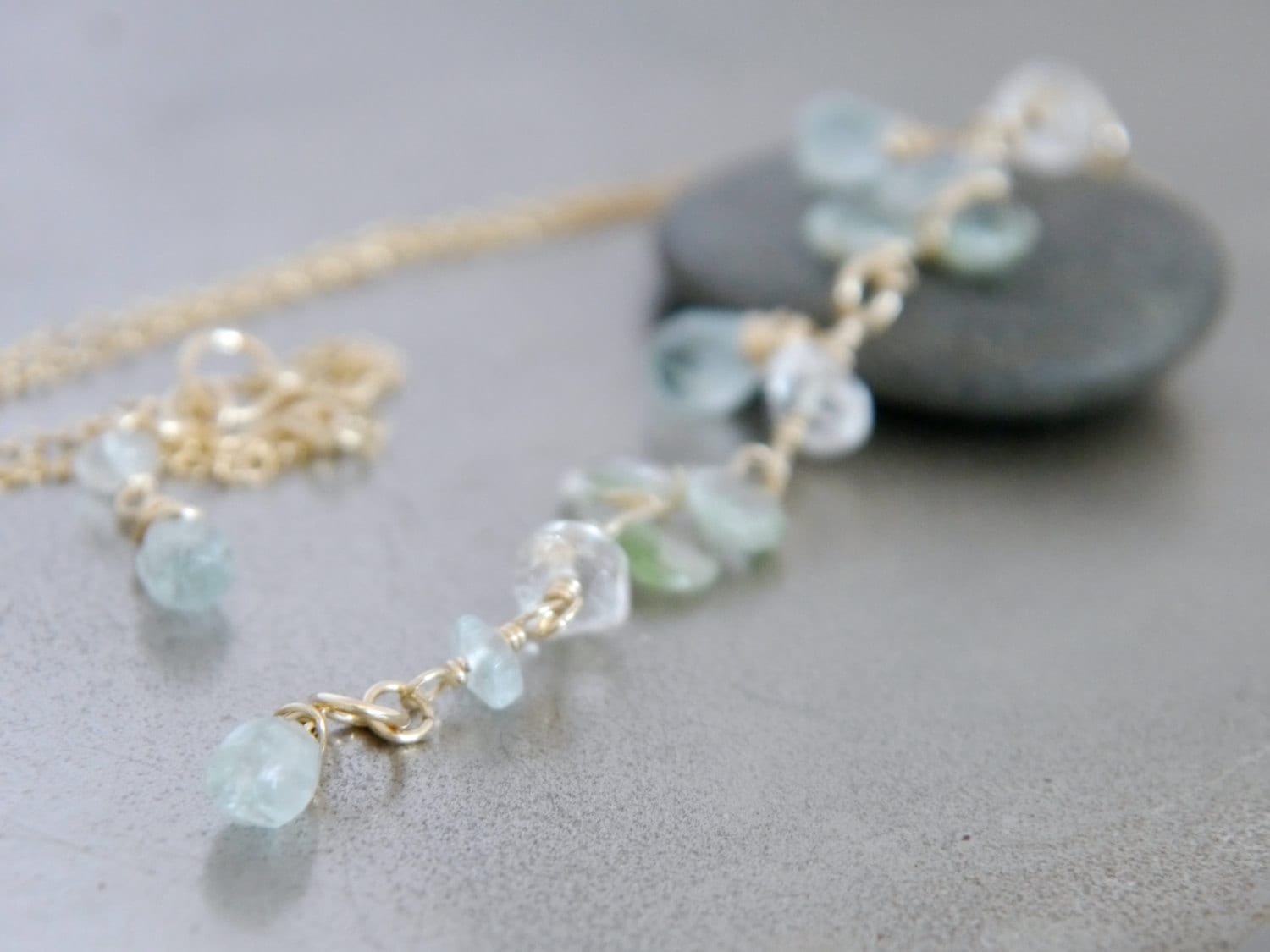 Aquamarine Waterfall Lariat Y Gemstone Necklace, 14K Gold Filled, Bridal