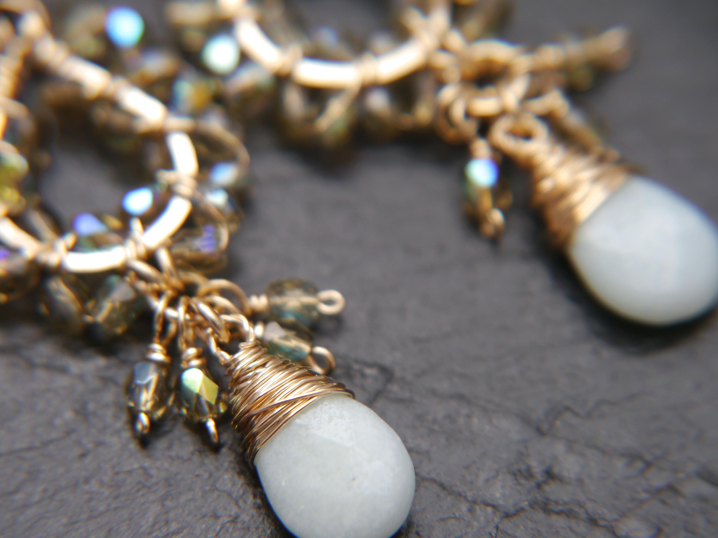 Aquamarine Tortoiseshell Chandelier Gemstone Earrings, 14K Gold Filled Boho