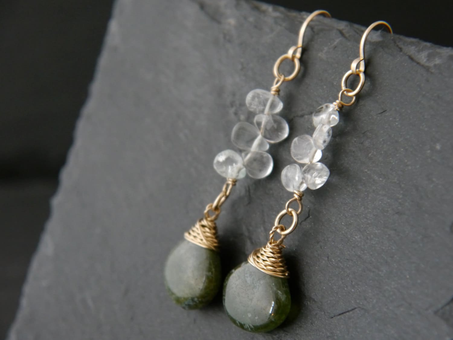 Aquamarine Floral Teardrop Dangle Gemstone Earrings, 14K Gold Filled  Nature Inspired