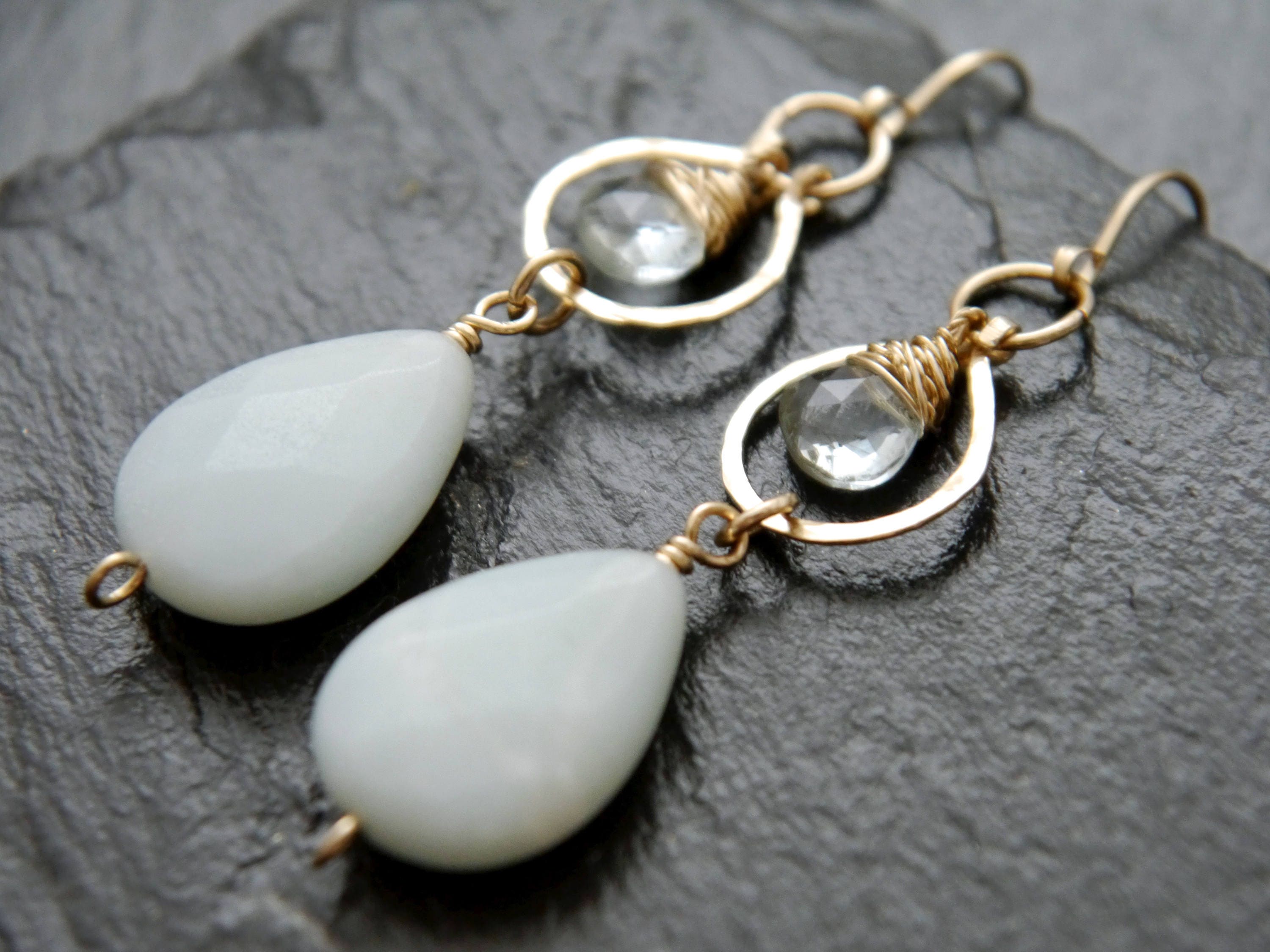 Amazonite Green Amethyst Chandelier Earrings, 14K Gold Filled Statement Dangle, Boho Bridal Jewelry