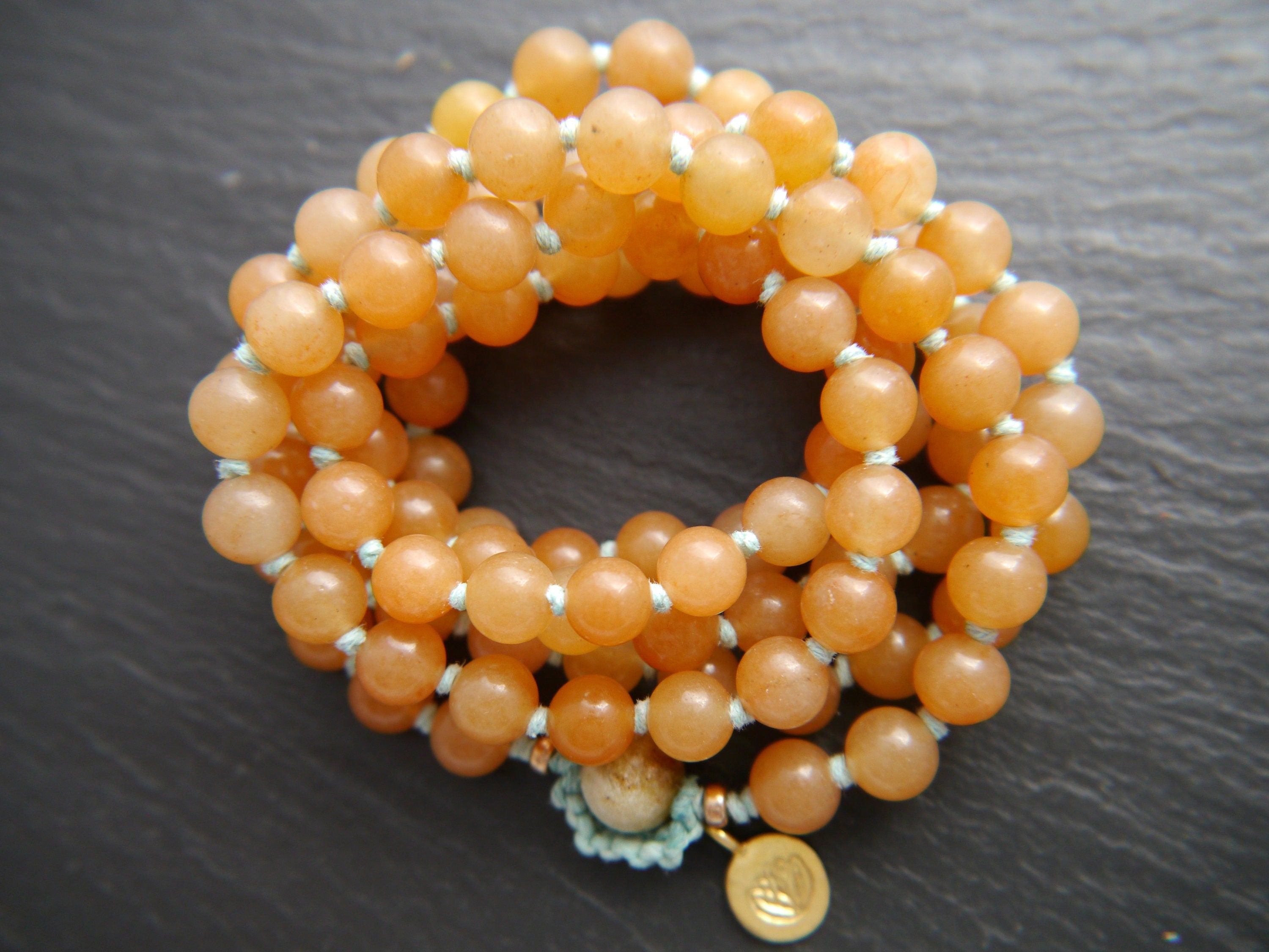 Red Aventurine Mala Beads, 108 Gemstone Beads, Wrap, Hand Knotted