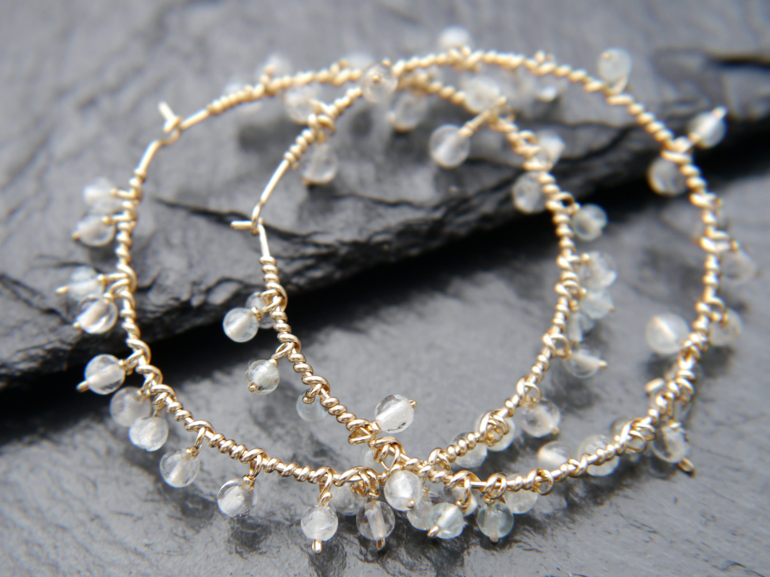 Aquamarine Floral Hoop Gemstone Earrings, 14K Gold Filled Something Blue