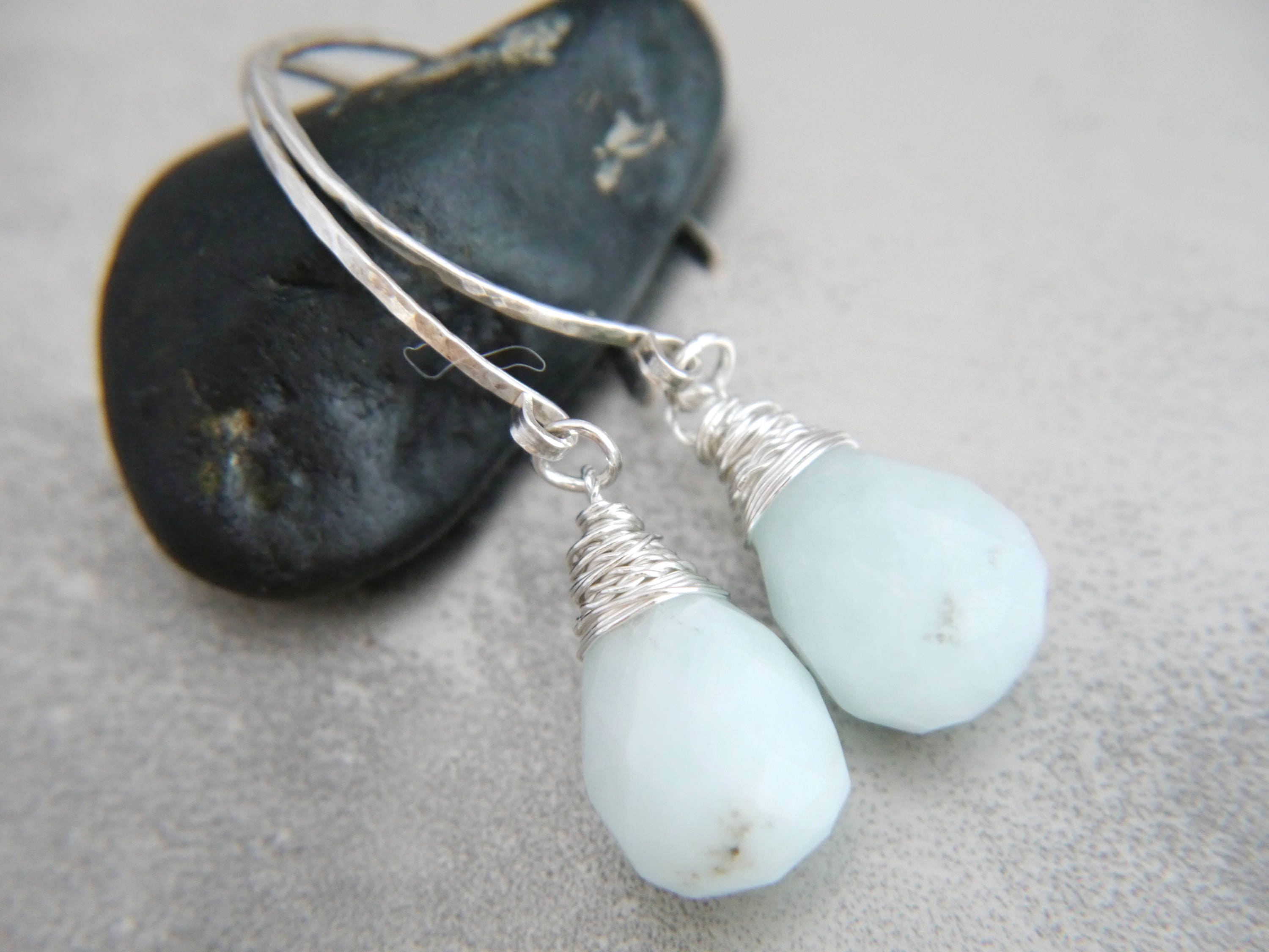 Amazonite Hoop Gemstone Earrings, Sterling Silver, Something Blue