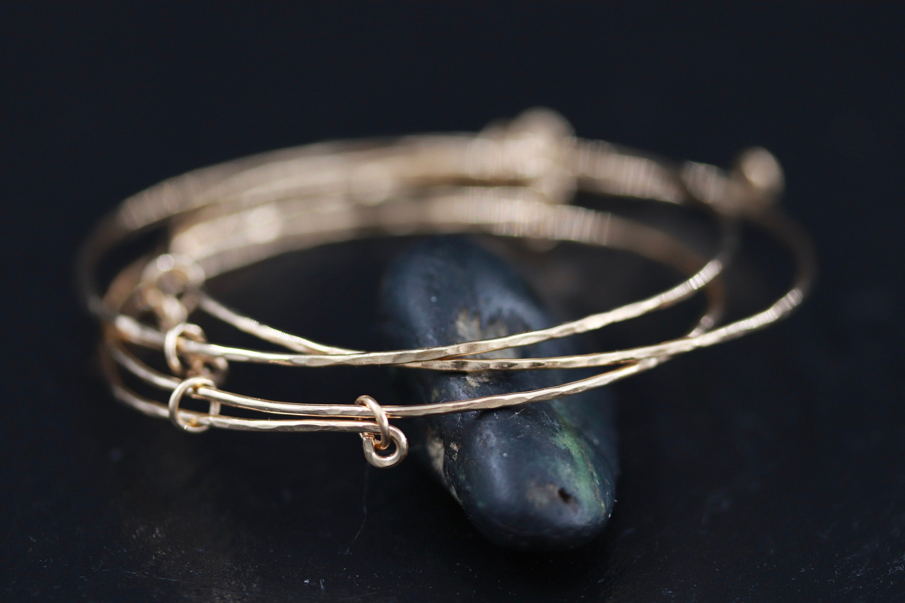 Hammered 14K Gold Filled Bangle Bracelet, Minimalist Adjustable Jewelry