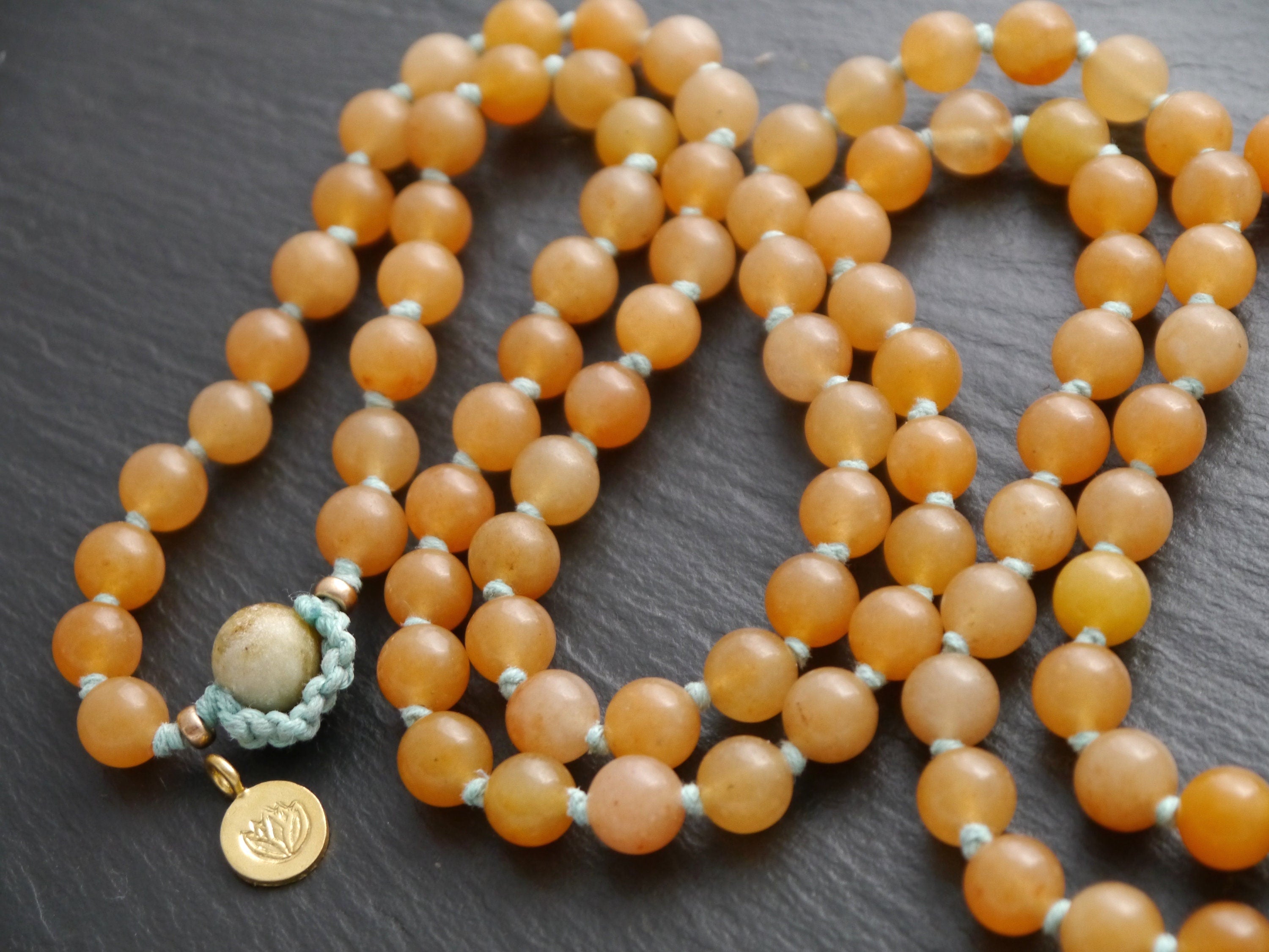 Red Aventurine Mala Beads, 108 Gemstone Beads, Wrap, Hand Knotted