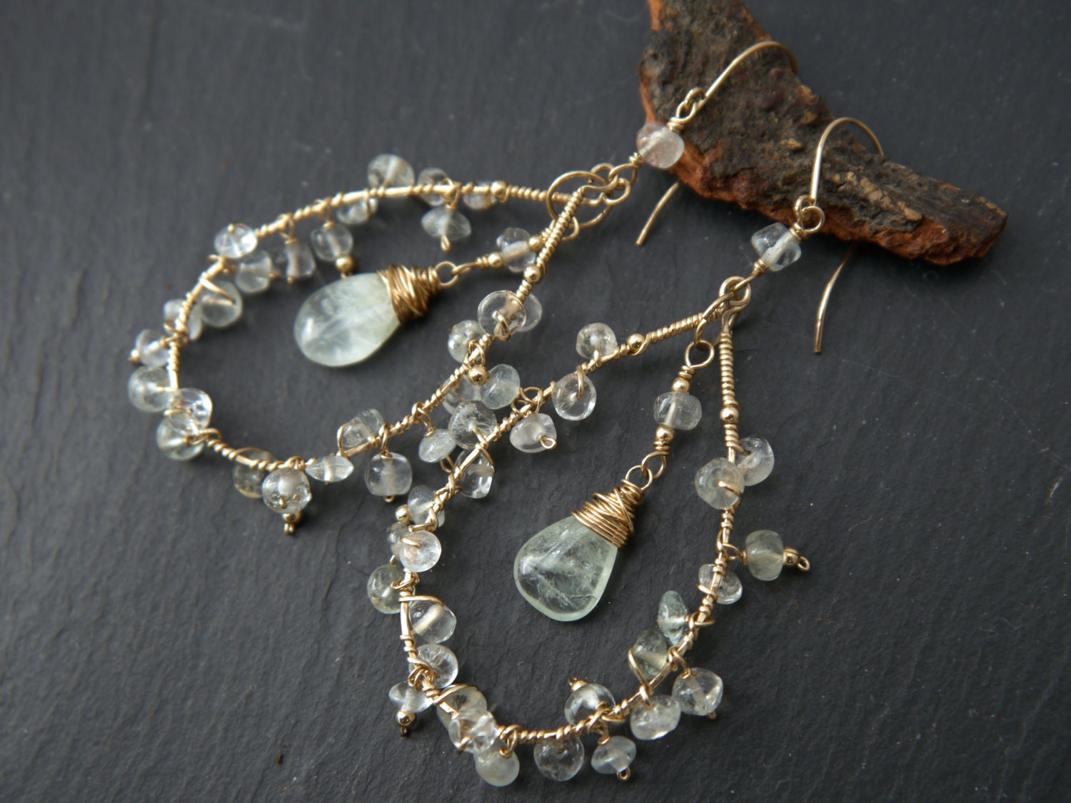 Aquamarine Floral Chandelier Earrings, 14K Gold Filled Garden Wedding Dangle