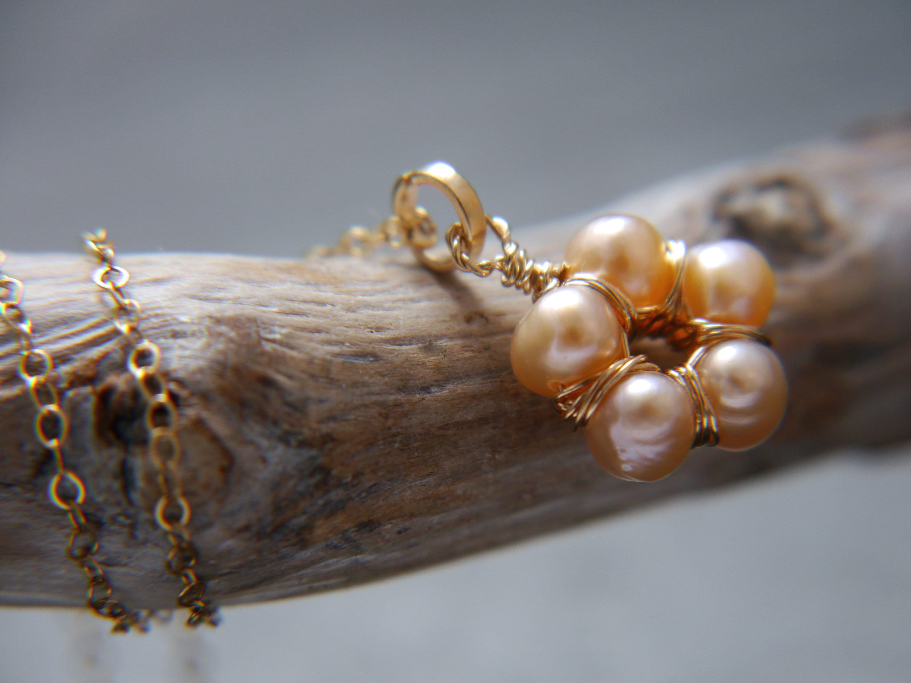 Freshwater Pearl Flower Pendant Gemstone Necklace, 14K Gold Filled, Nature Inspired Jewelry