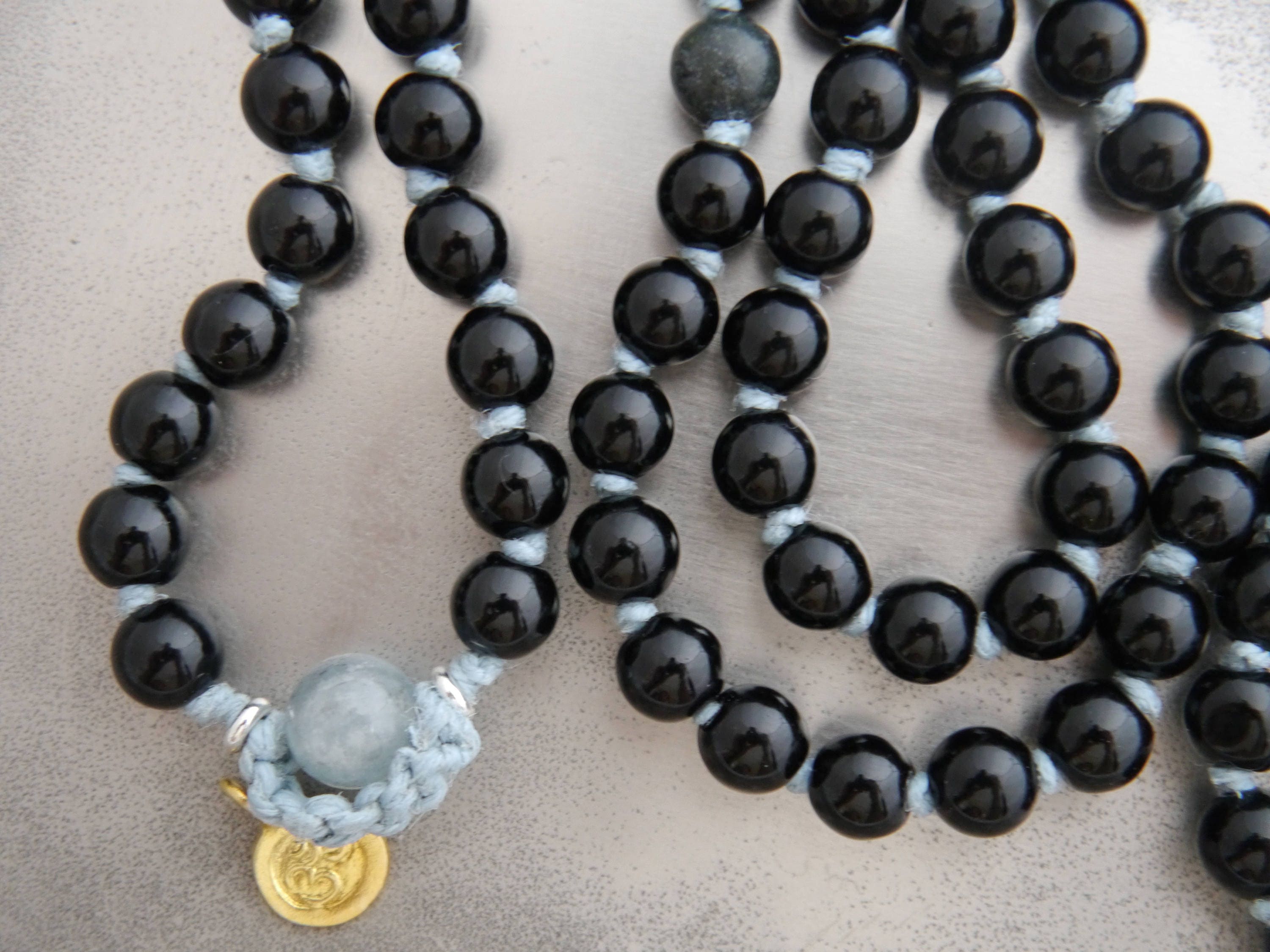Black Obsidian Mala Beads, 108 Gemstone Beads, Wrap, Hand Knotted