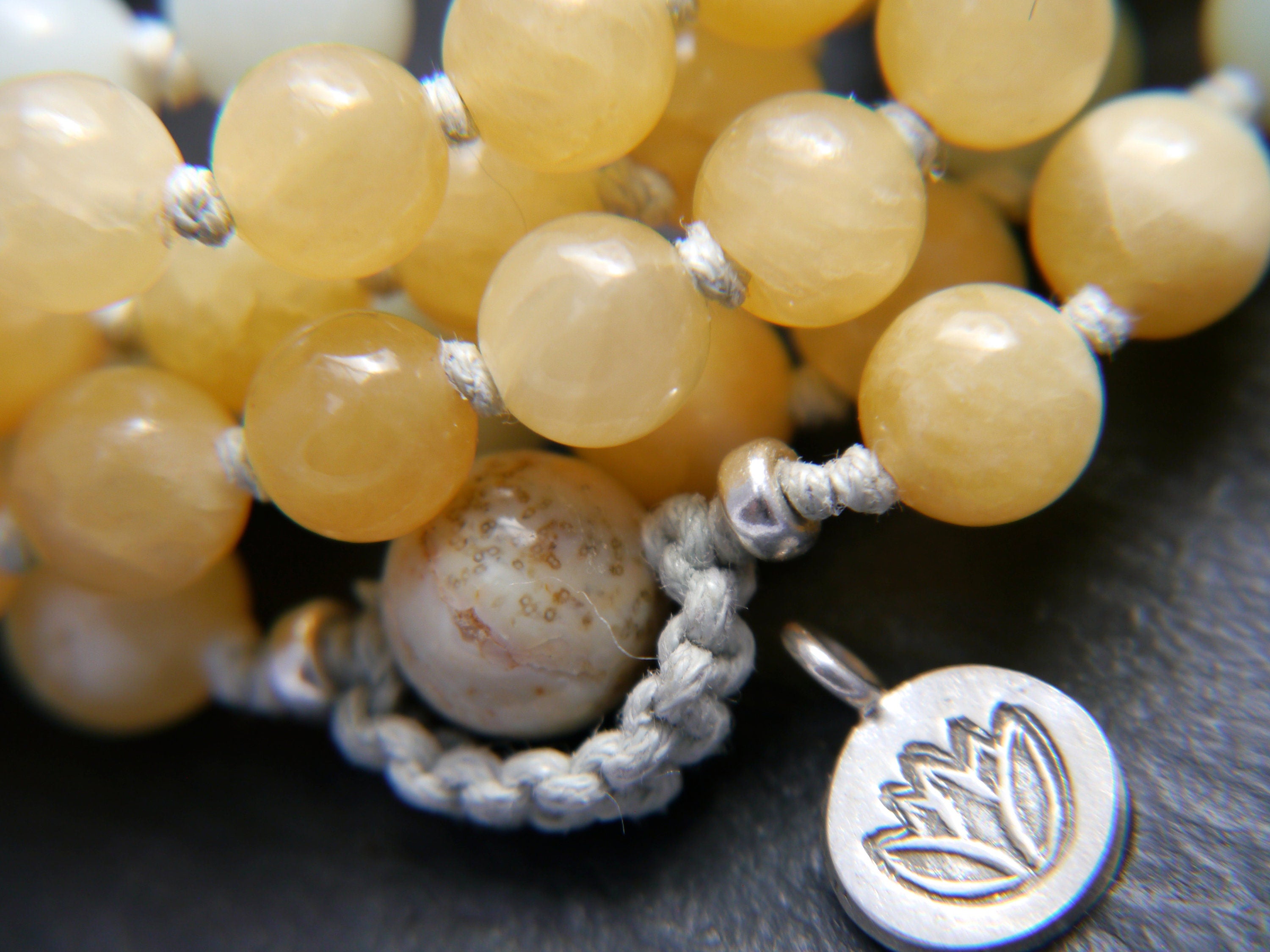 Blue Amazonite Yellow Quartz Mala Beads, 108 Gemstone Beads, Wrap, Hand Knotted