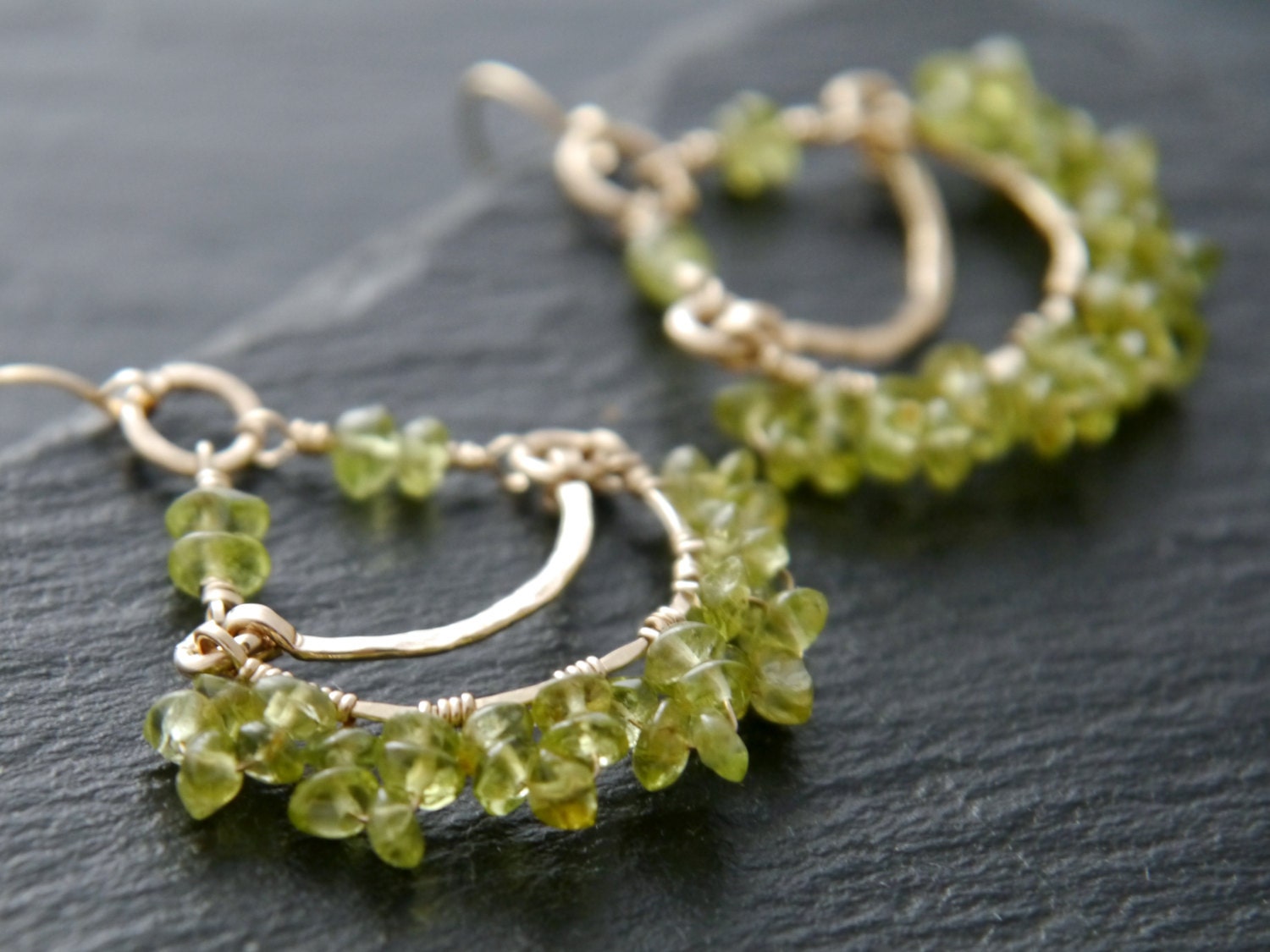 Peridot Chandelier Nature Inspired Gemstone Earrings, 14K Gold Filled Garden Wedding