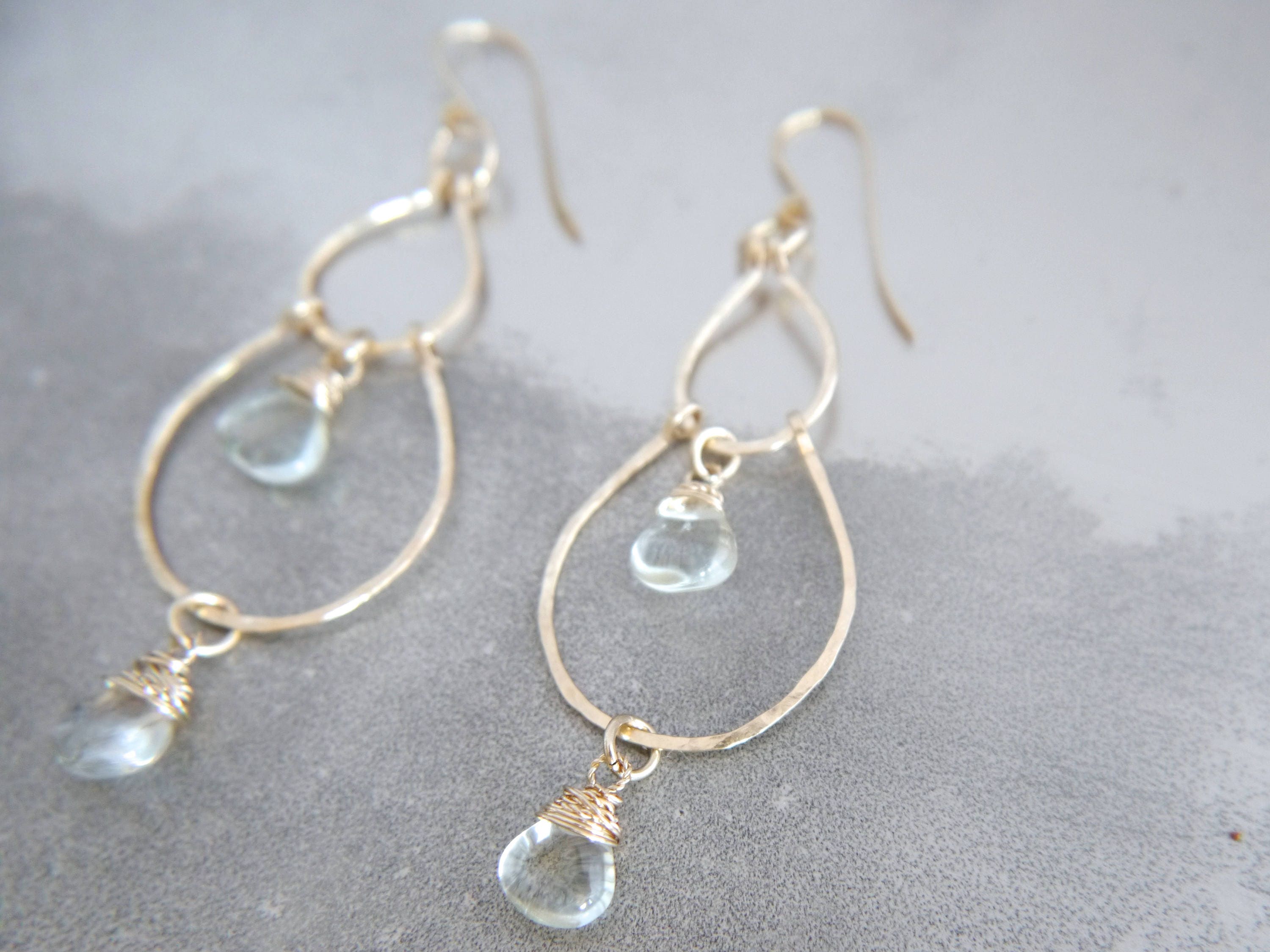 Green Amethyst Chandelier Gemstone Earrings, 14K Gold Filled Boho Wedding