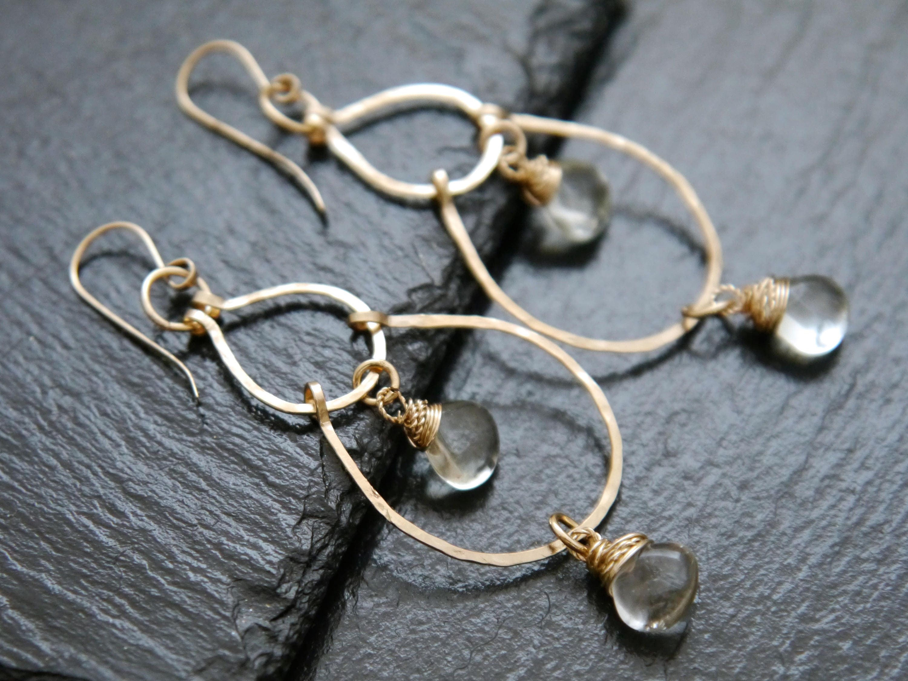 Green Amethyst Chandelier Gemstone Earrings, 14K Gold Filled Boho Wedding