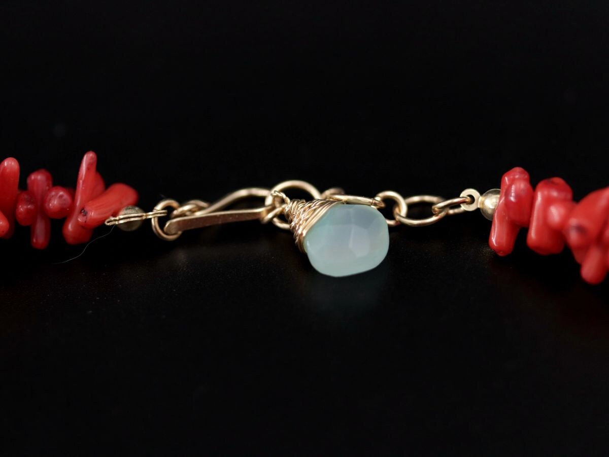 Red Coral Branch Gemstone Necklace, 14K Gold Filled Statement Jewelry