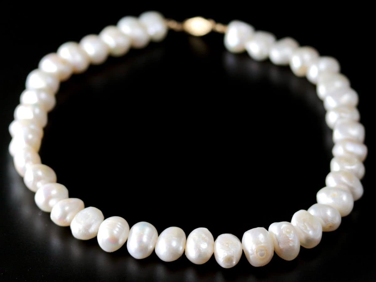 White Freshwater Pearl Strand Gemstone Necklace, 14K Gold Filled, Bridal