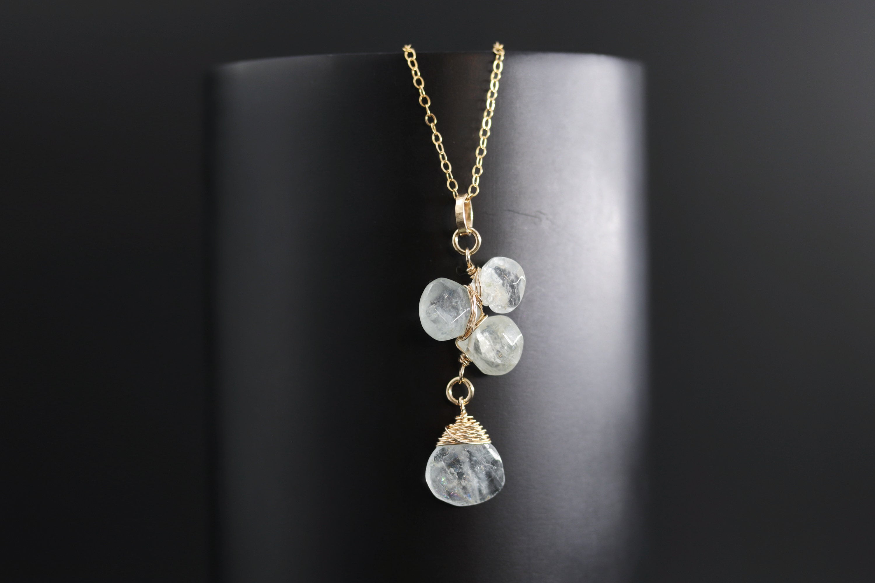 Aquamarine Flower Pendant Gemstone Necklace, 14K Gold Filled, Bridal