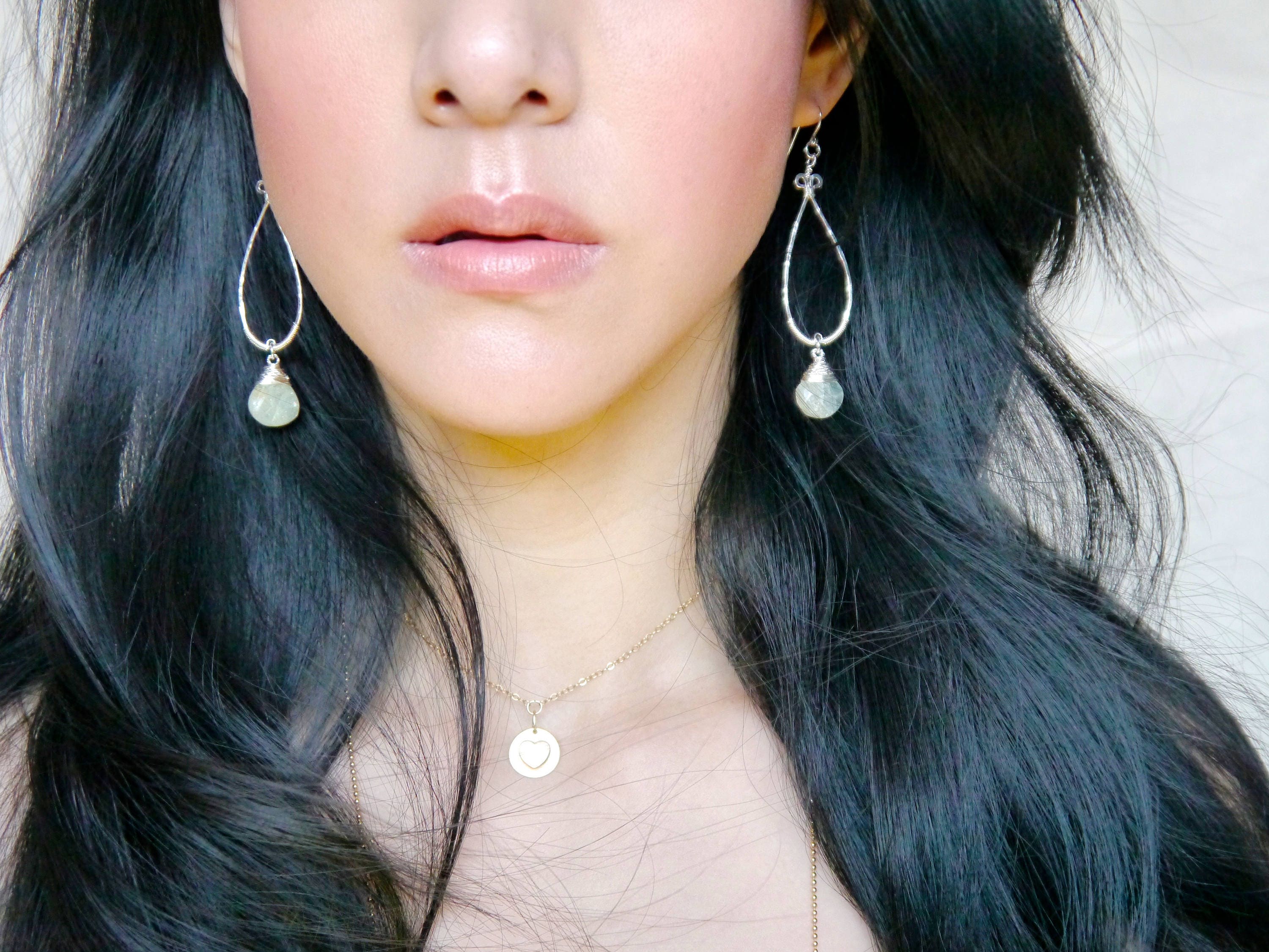 Wire Wrapped Aquamarine Teardrop Dangle Gemstone Earrings, Sterling Silver, Bridal
