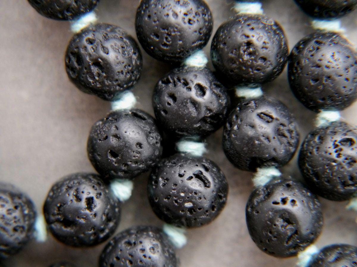 Black Lava Rock 108 Mala Bead , Wrap, Hand Knotted Tibetan Prayer Beads