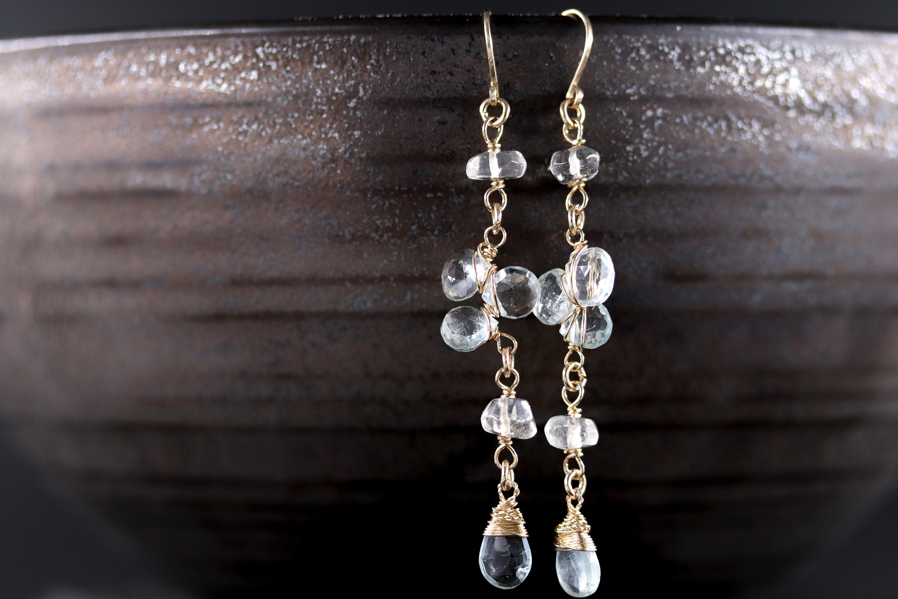 Aquamarine Floral Gemstone Earrings, 14K Gold Filled Garden Wedding