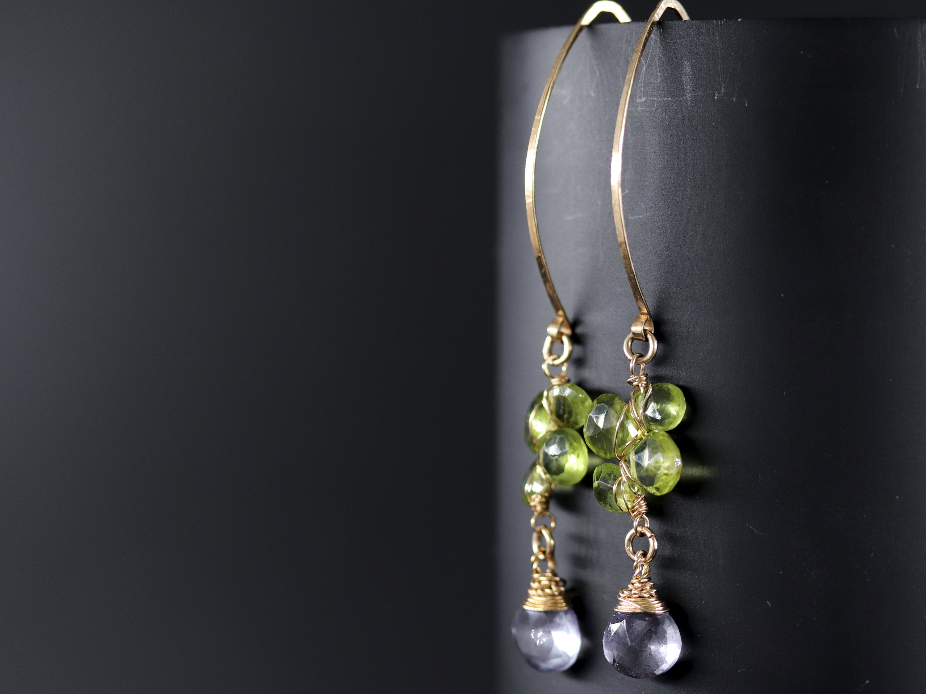 Blue Quartz and Peridot Floral Cluster Gemstone Earrings, 14K Gold Filled Botanical