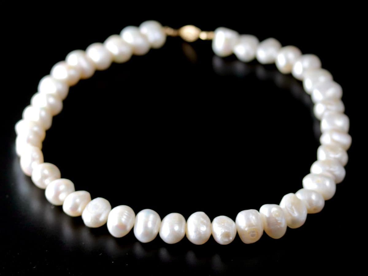 White Freshwater Pearl Strand Gemstone Necklace, 14K Gold Filled, Bridal