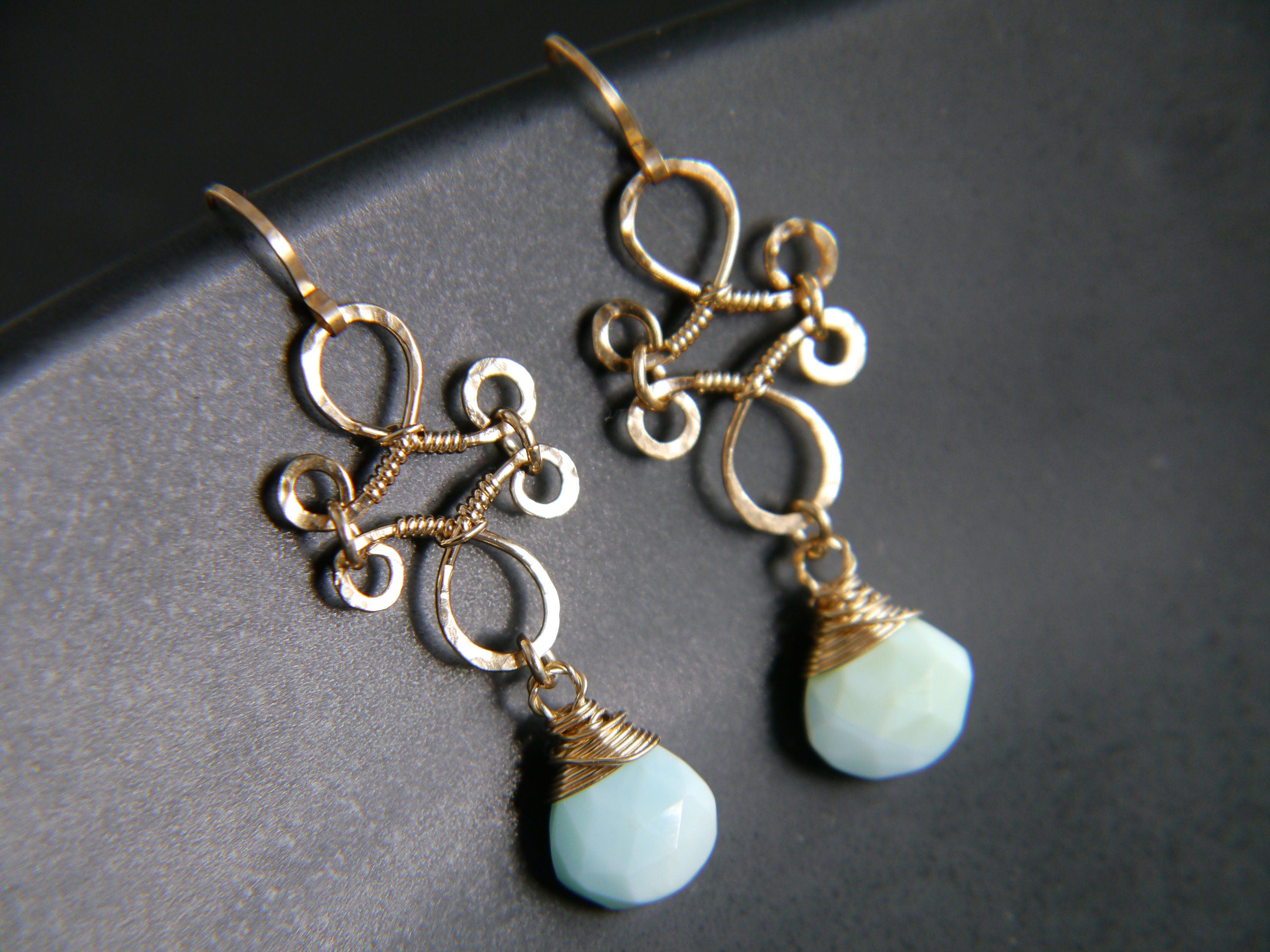 Blue Opal Chandelier Gemstone Earrings, 14K Gold Filled Something Blue