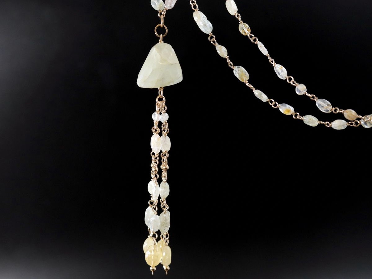 Aquamarine Gemstone Lariat Y Necklace, 14K Gold Filled, Bohemian Wedding