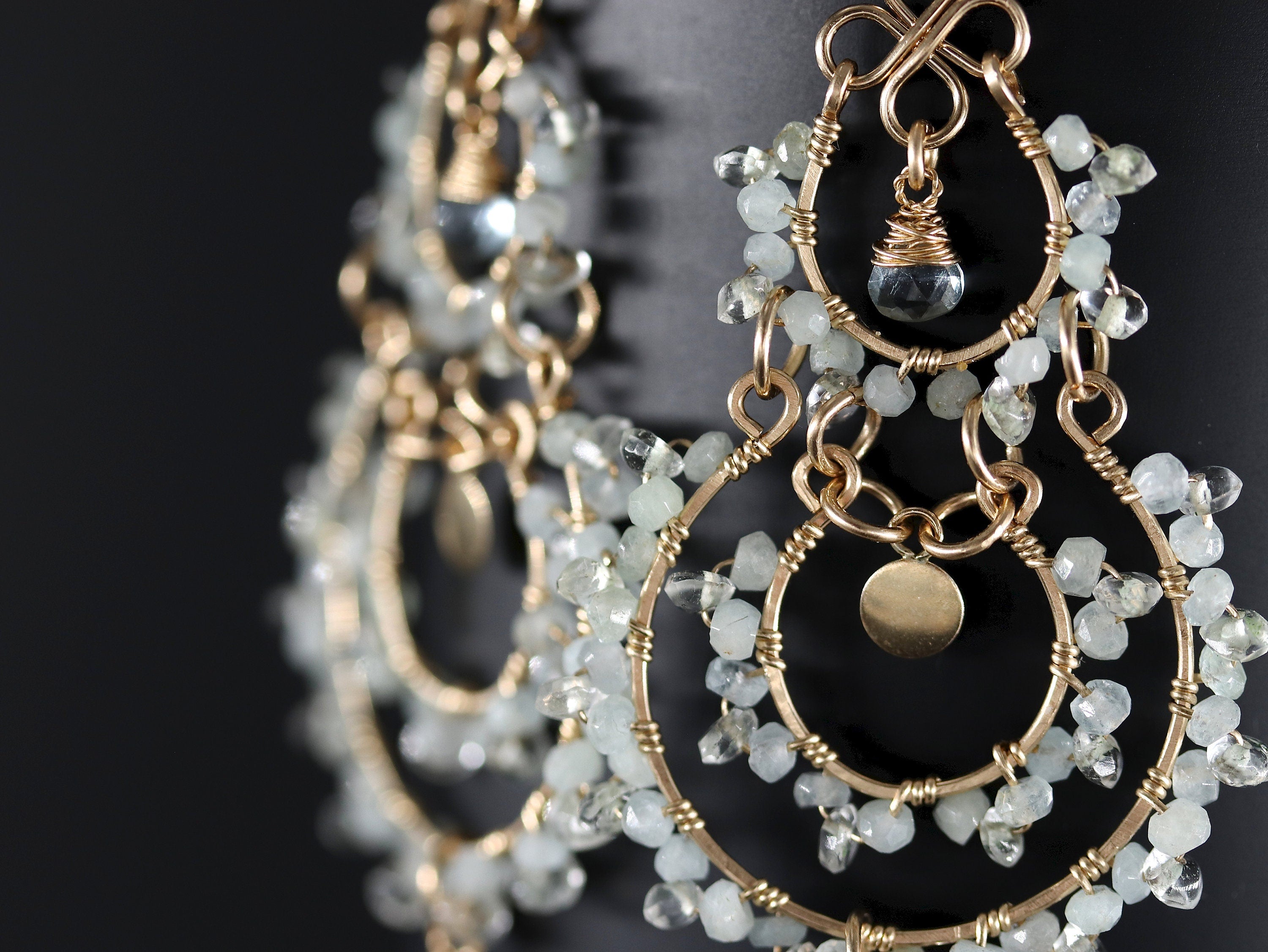 Aquamarine Bridal Chandelier Earrings, 14K Gold Filled Wedding Dangle, Elegant Bridal Jewelry