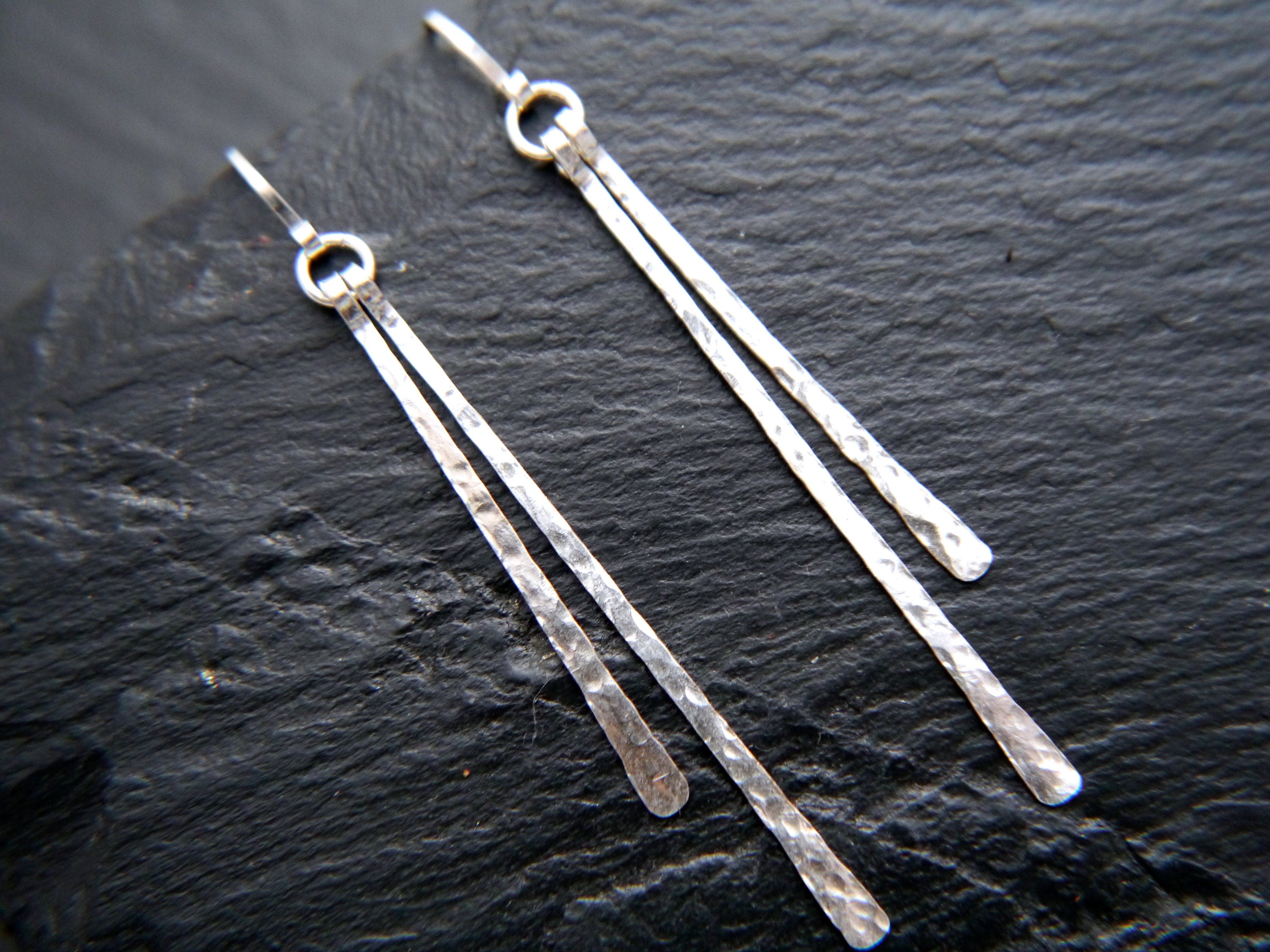 Hammered Sterling Silver Bar Earrings, Simple Minimalist