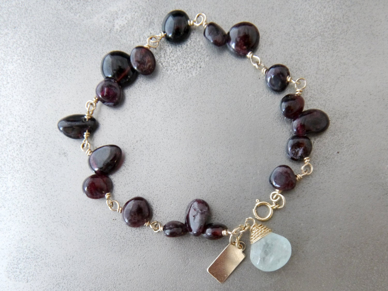 Garnet Floral Beaded Gemstone Bracelet, 14K Gold Filled January Birthstone Jewelry