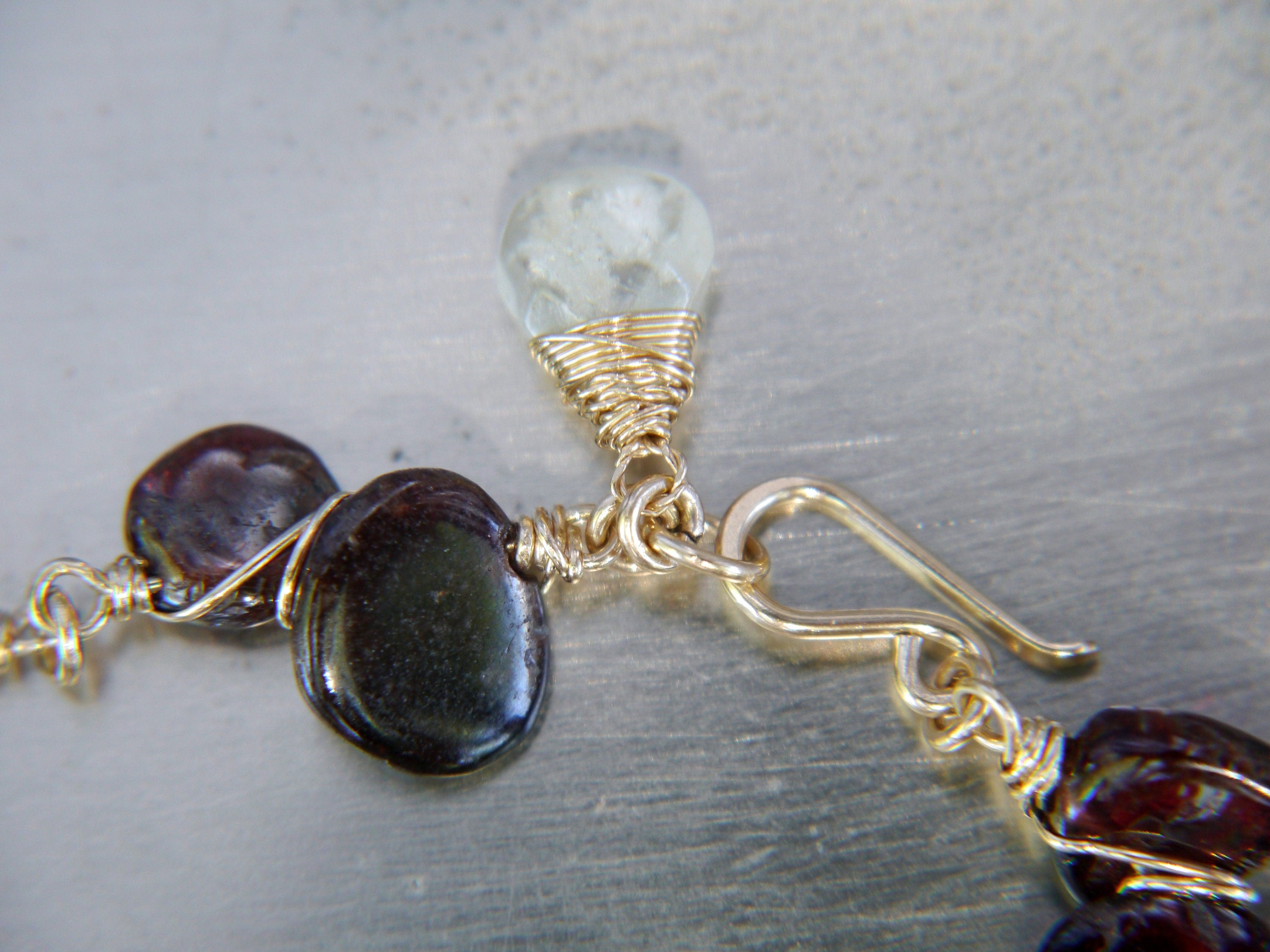 Garnet Aquamarine Gemstone Bracelet, 14K Gold Filled Jewelry, January March Birthstone