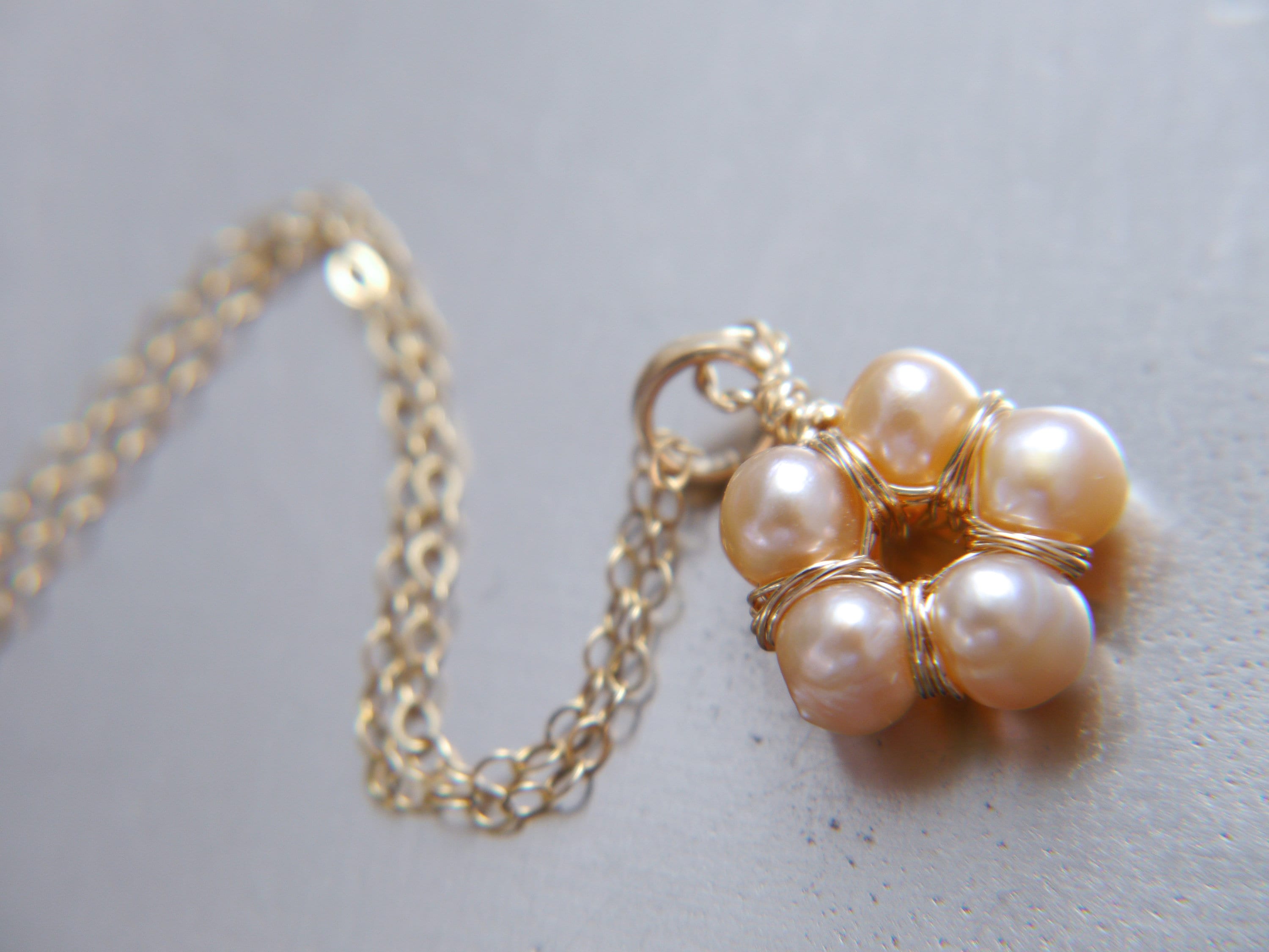Freshwater Pearl Flower Pendant Gemstone Necklace, 14K Gold Filled, Nature Inspired Jewelry
