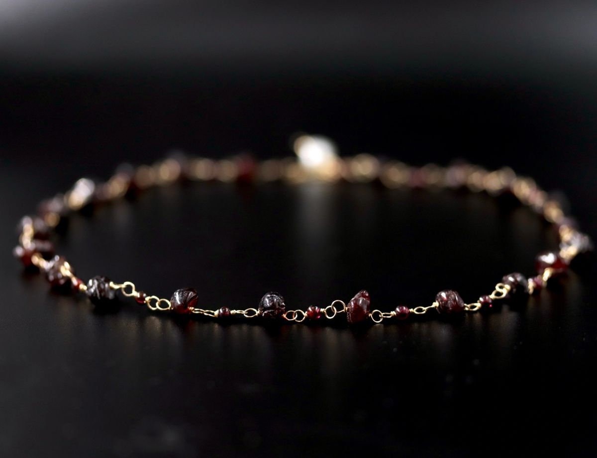 Garnet Rosary Chain Gemstone Necklace, 14K Gold Filled