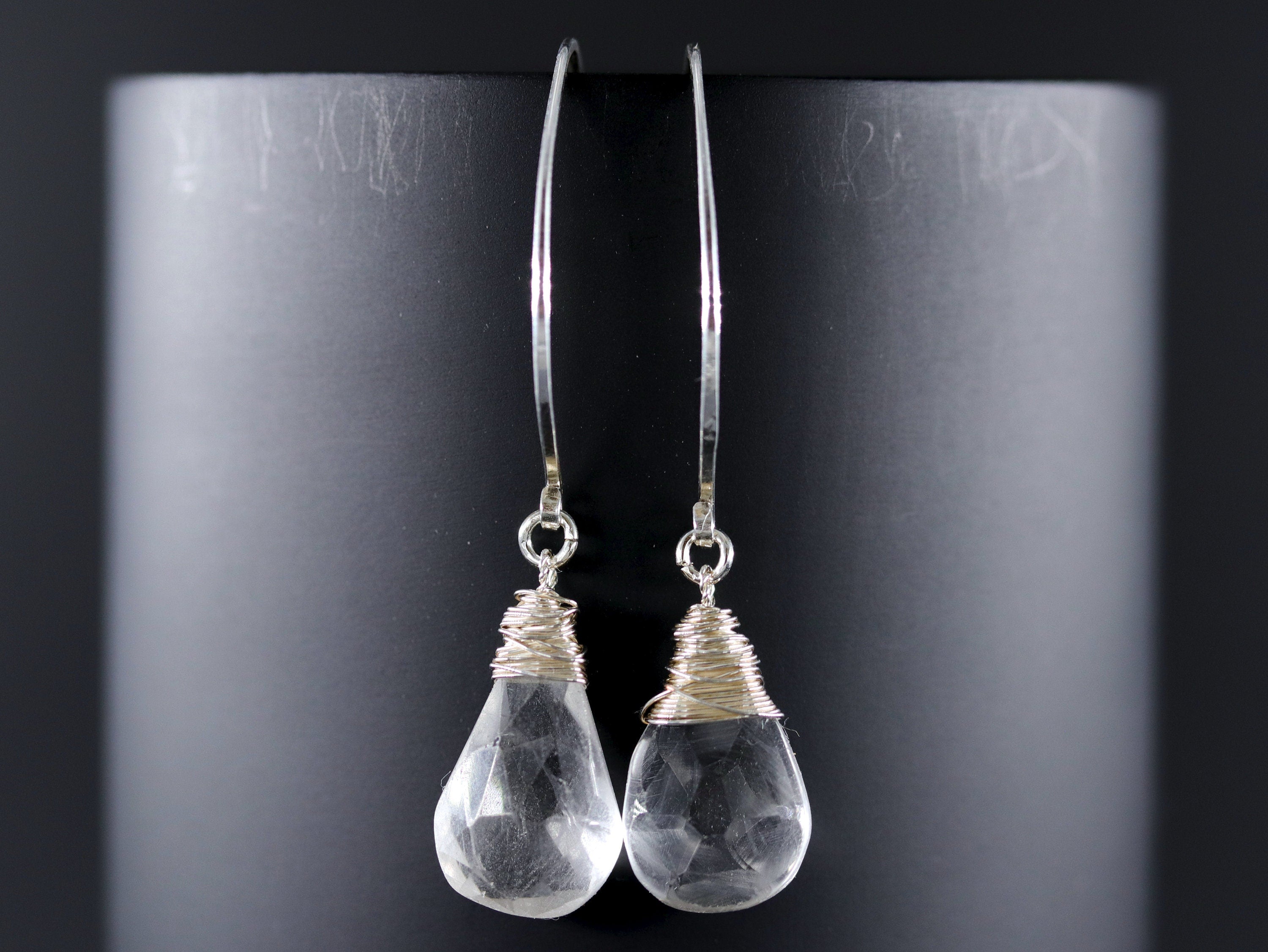 Clear Quartz Hoop Gemstone Earrings, Sterling Silver