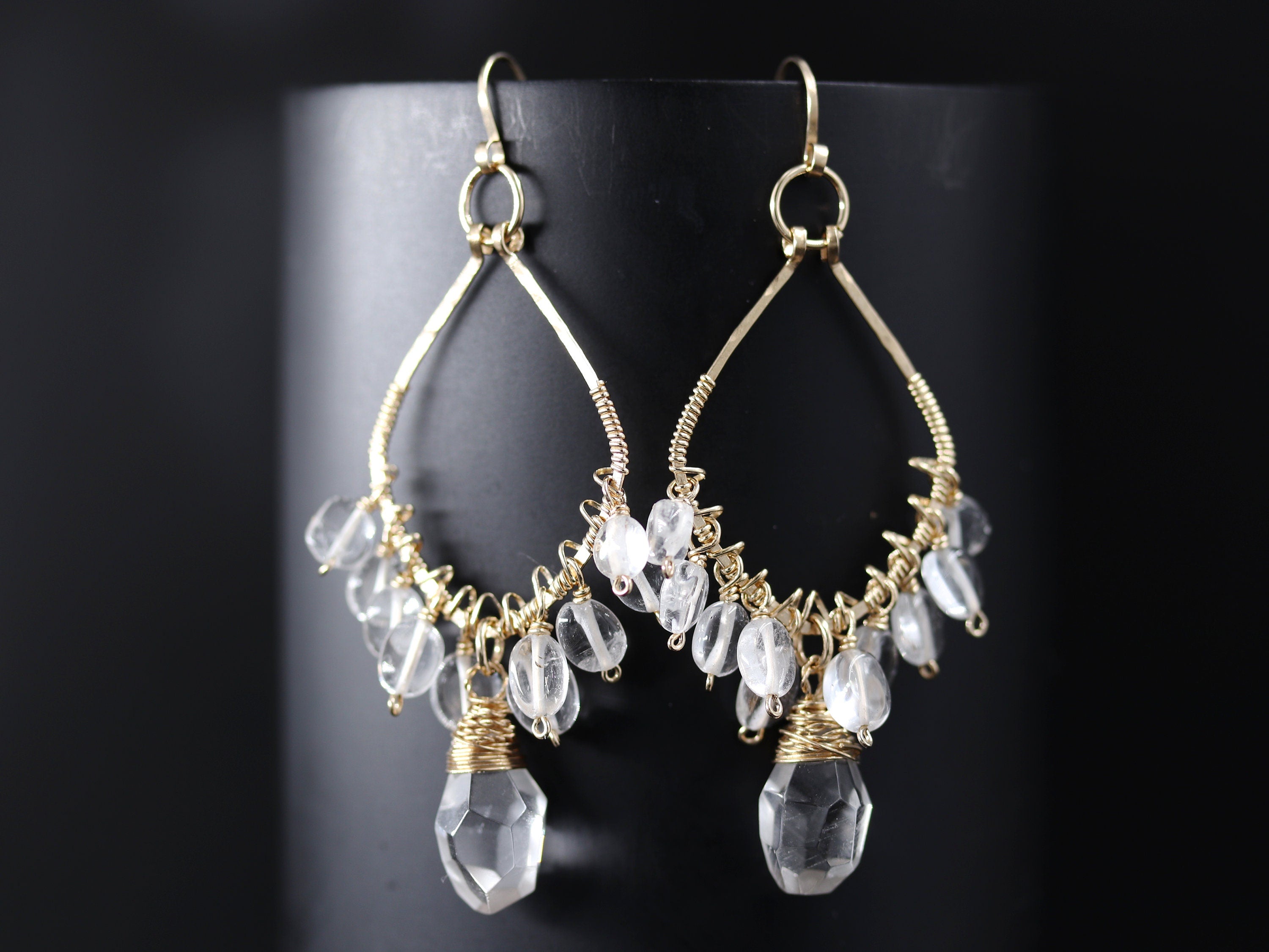 Clear Quartz Chandelier Gemstone Earrings, 14K Gold Filled Dangle Bridal