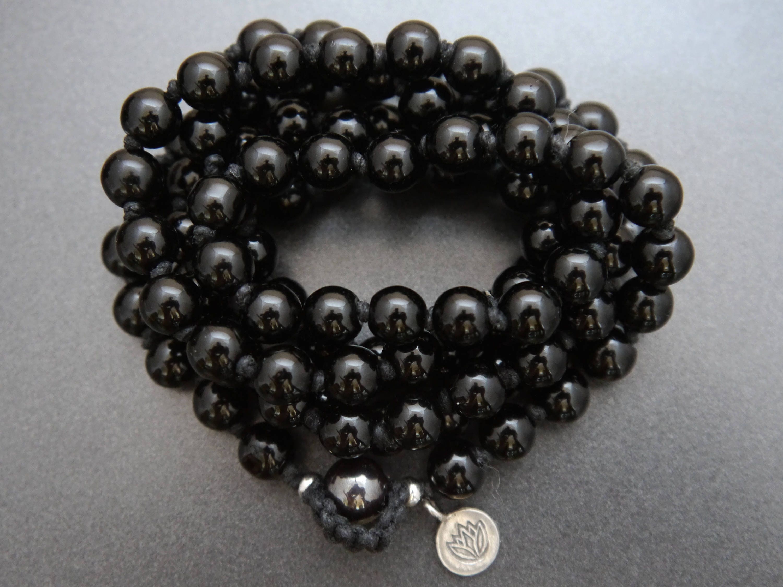 Black Obsidian 108 Mala Bead , Wrap, Hand Knotted Tibetan Prayer Beads