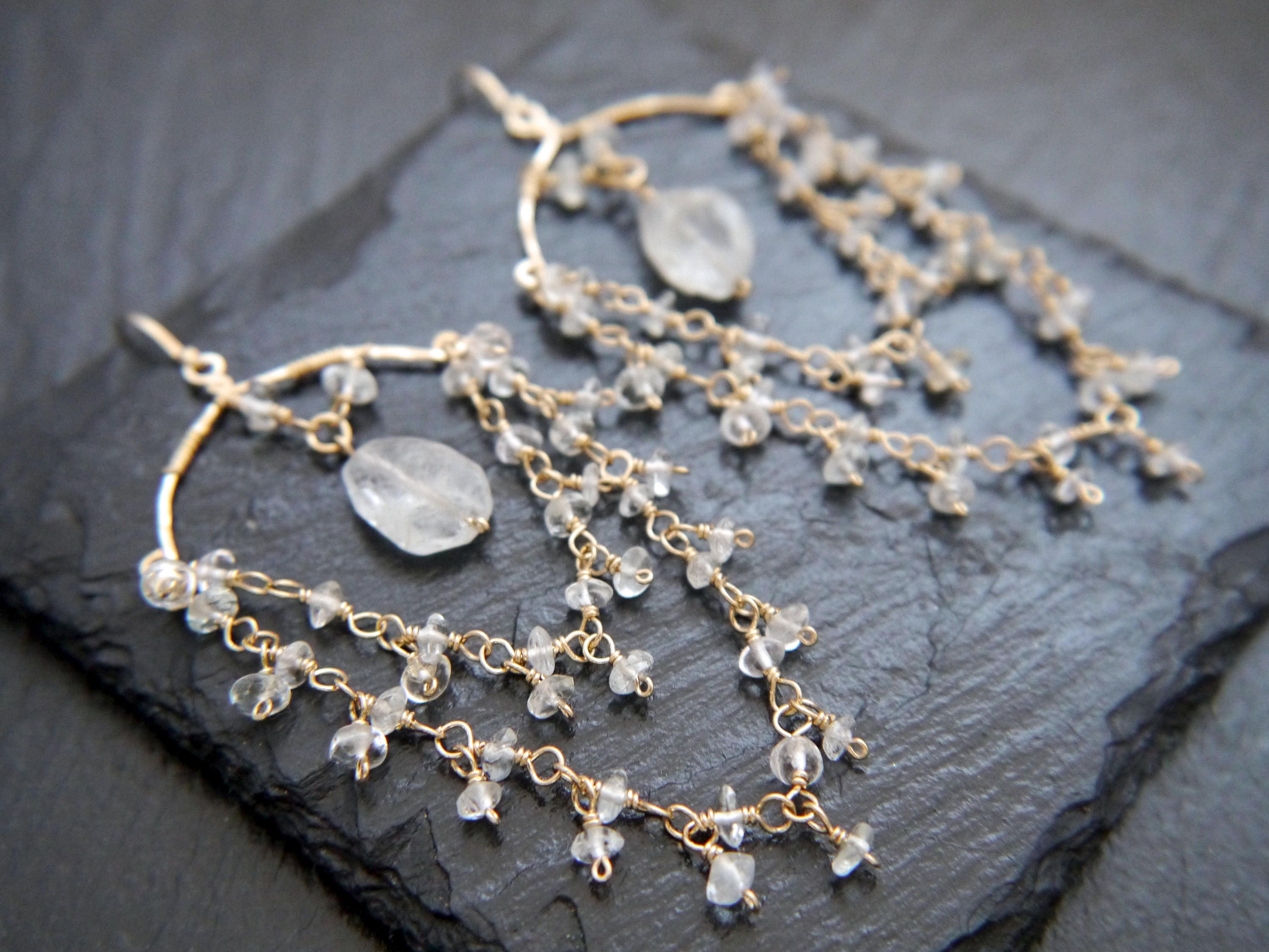 Aquamarine Fringe Chandelier Earrings, 14K Gold Filled Boho Dangle, Wedding Jewelry