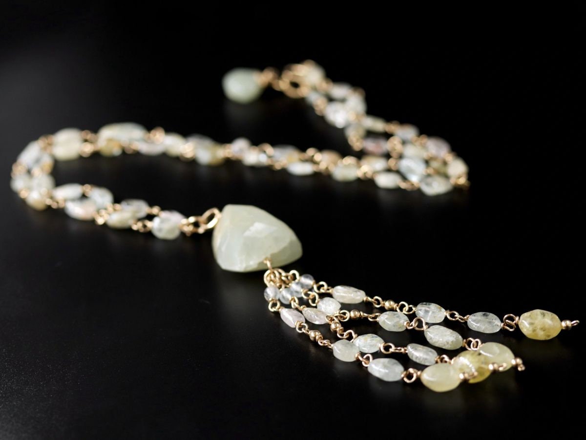 Aquamarine Gemstone Lariat Y Necklace, 14K Gold Filled, Bohemian Wedding