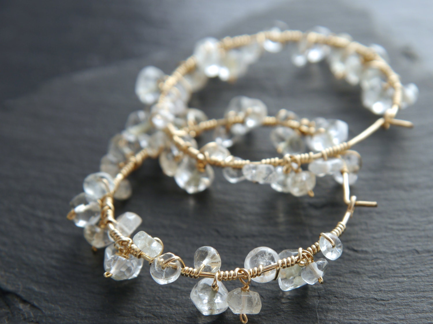 Aquamarine Floral Hoop Gemstone Earrings, 14K Gold Filled Garden Wedding
