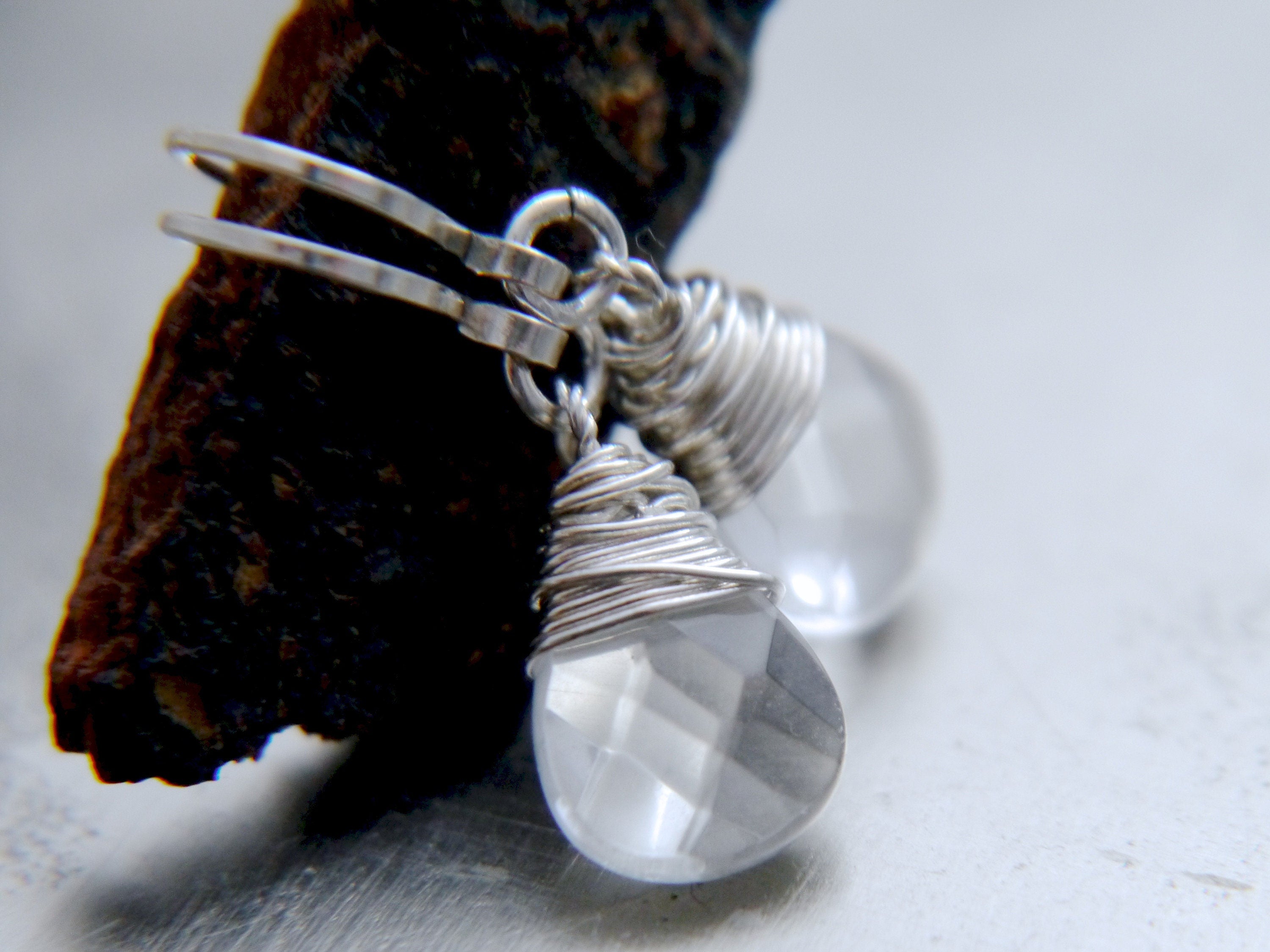 Clear Quartz Teardrop Gemstone Earrings, Sterling Silver, Minimalist