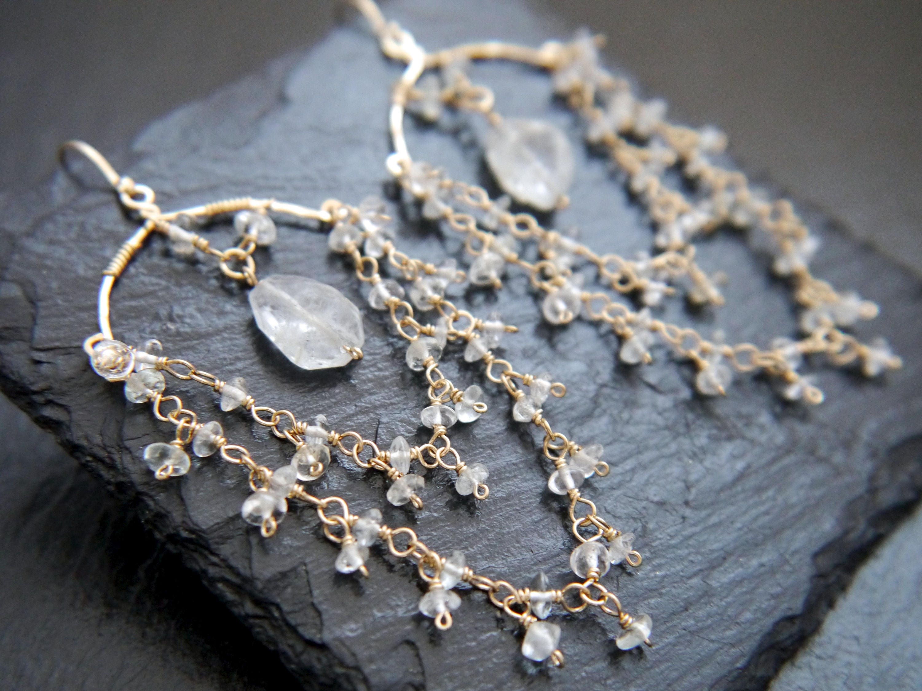 Aquamarine Fringe Chandelier Earrings, 14K Gold Filled Boho Dangle, Wedding Jewelry