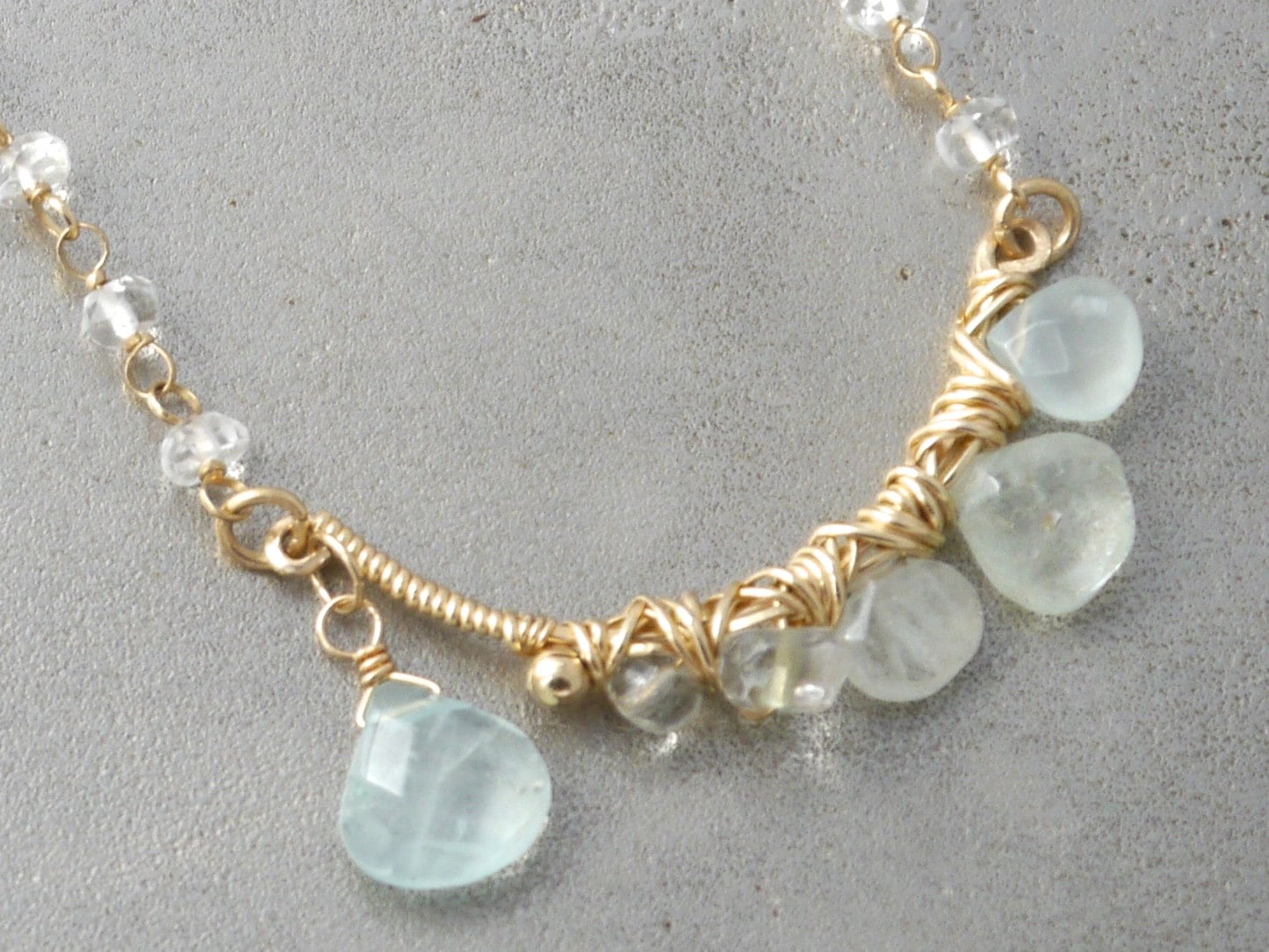 Aquamarine Statement Necklace, 14K Gold Filled, Bohemian Wedding