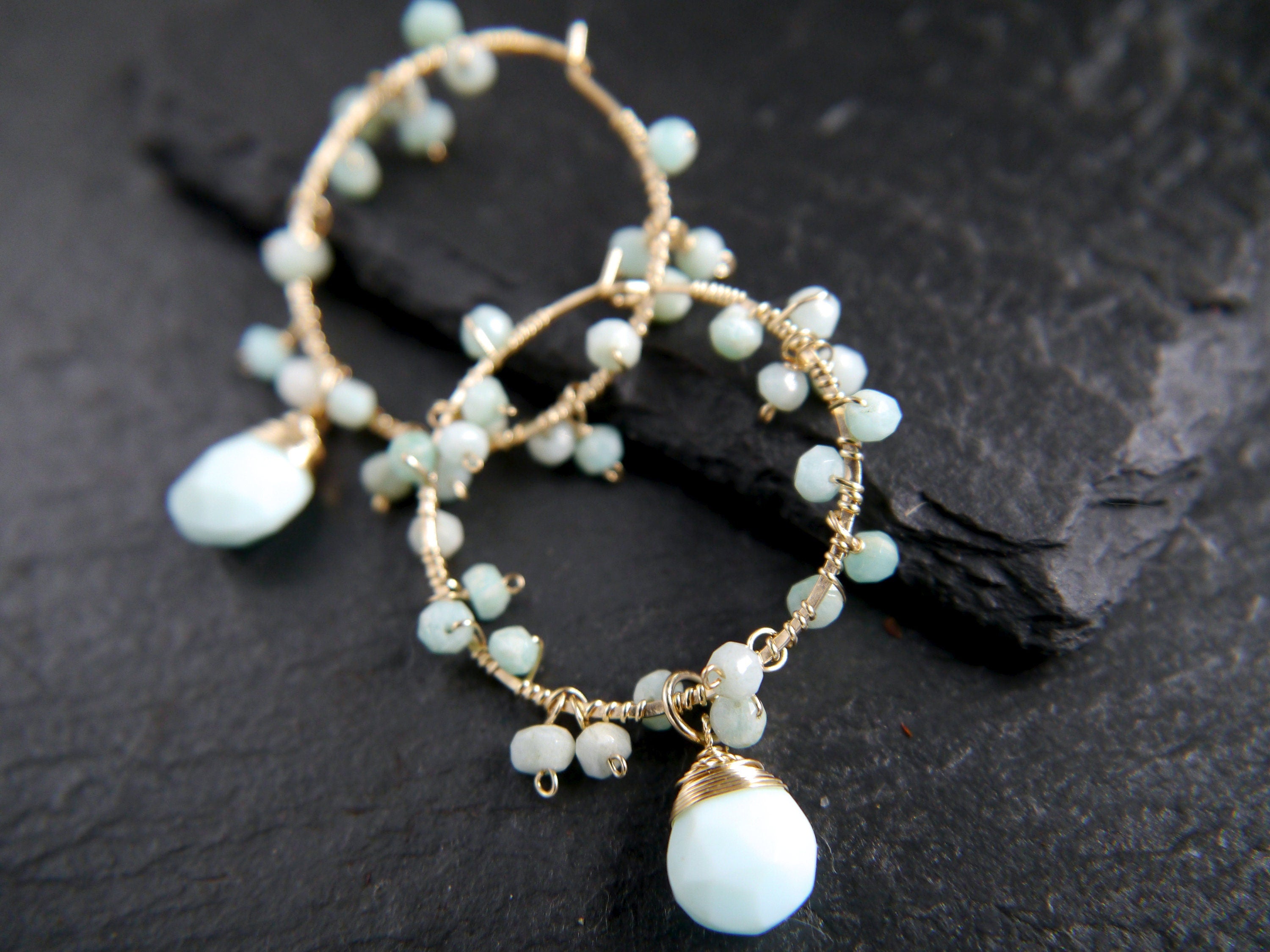Amazonite Blue Opal Garland Earrings, 14K Gold Filled Floral Drape, Nature Inspired Statement