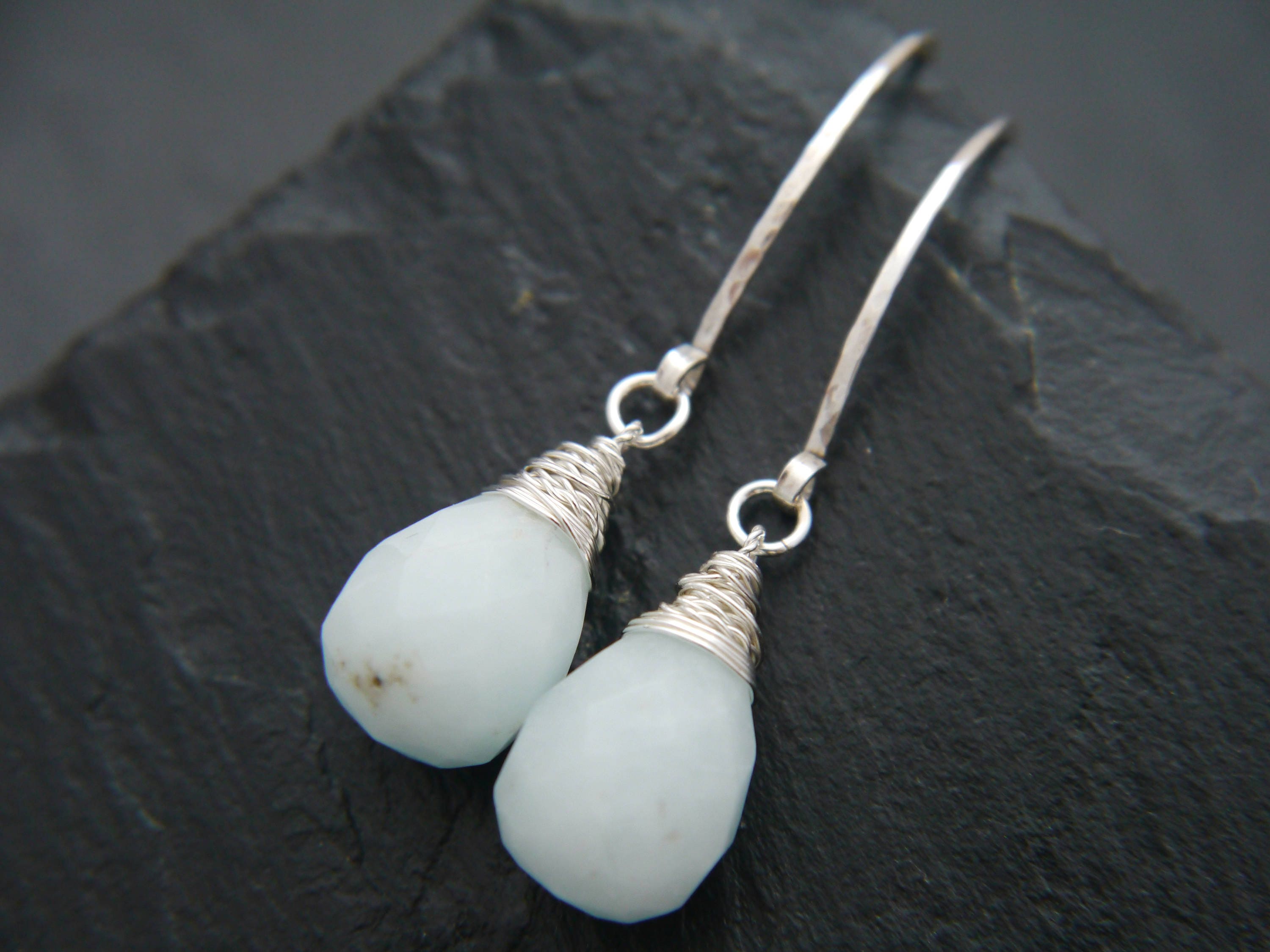 Amazonite Hoop Gemstone Earrings, Sterling Silver, Something Blue