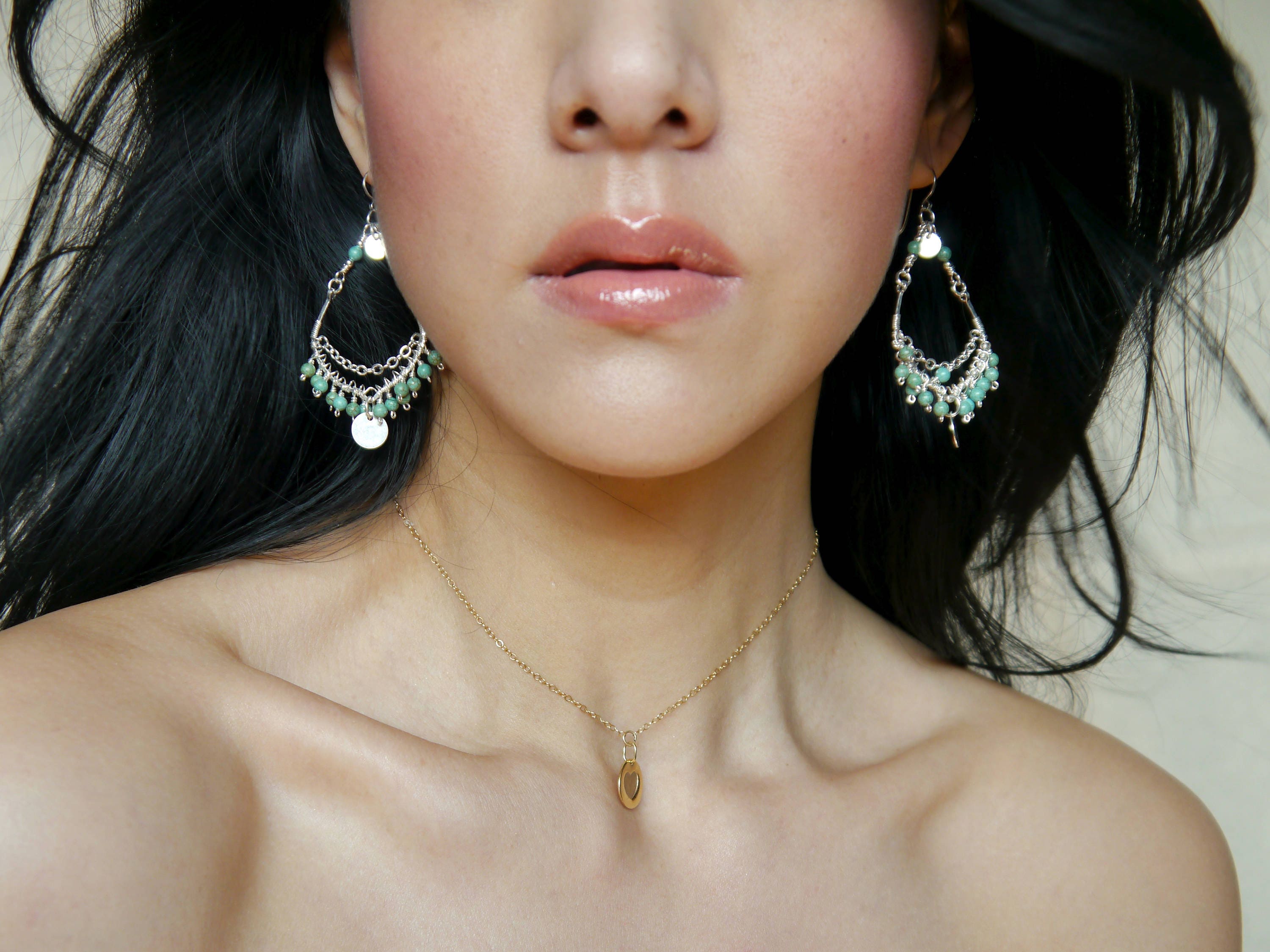 Turquoise Magnesite Chandelier Gemstone Earrings, Sterling Silver Boho Statement