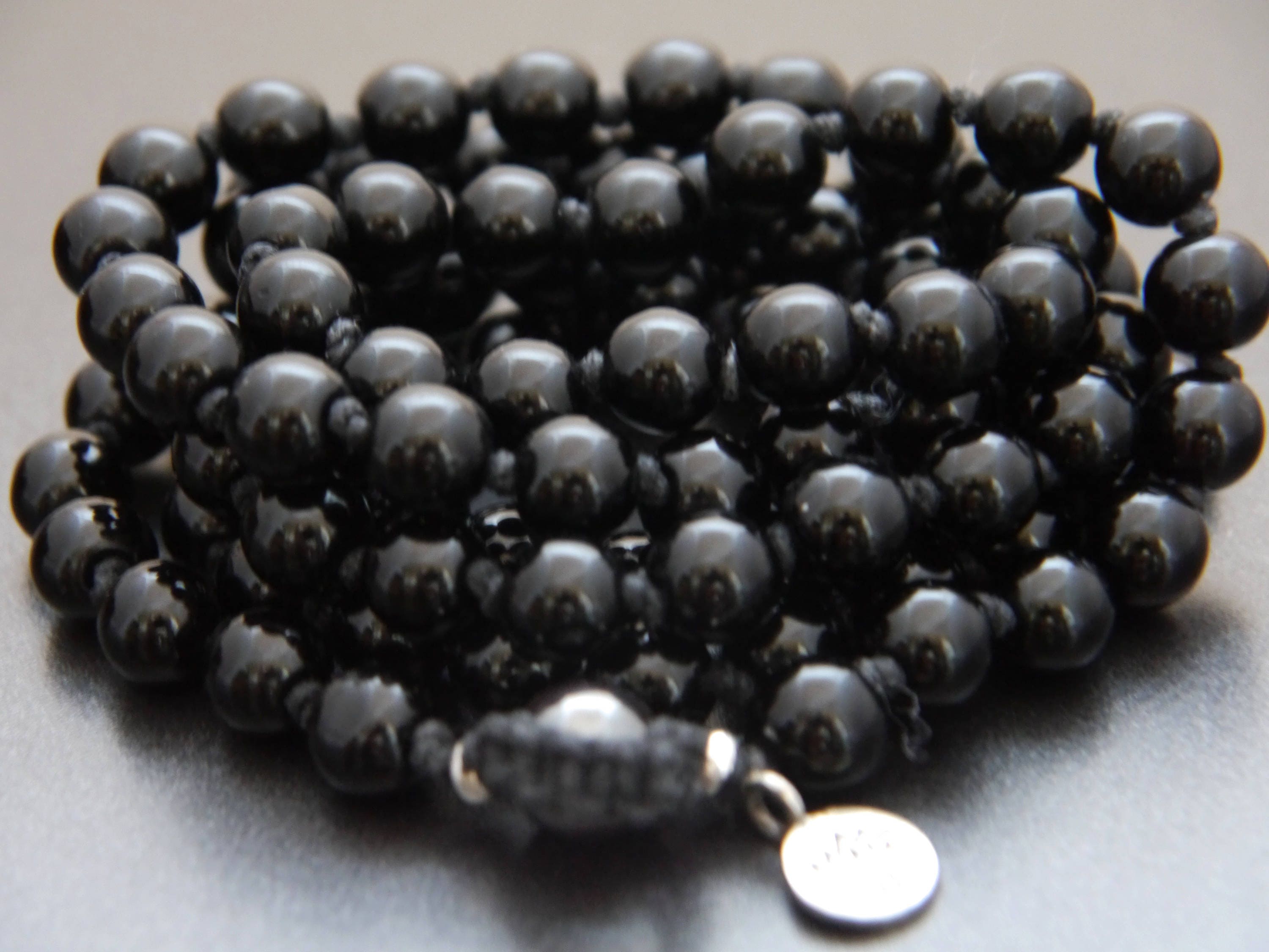 Black Obsidian 108 Mala Bead , Wrap, Hand Knotted Tibetan Prayer Beads