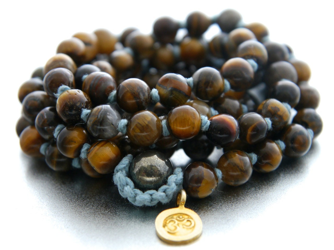 Tiger's Eye 108 108 Mala Bead , Wrap, Hand Knotted Tibetan Prayer Beads