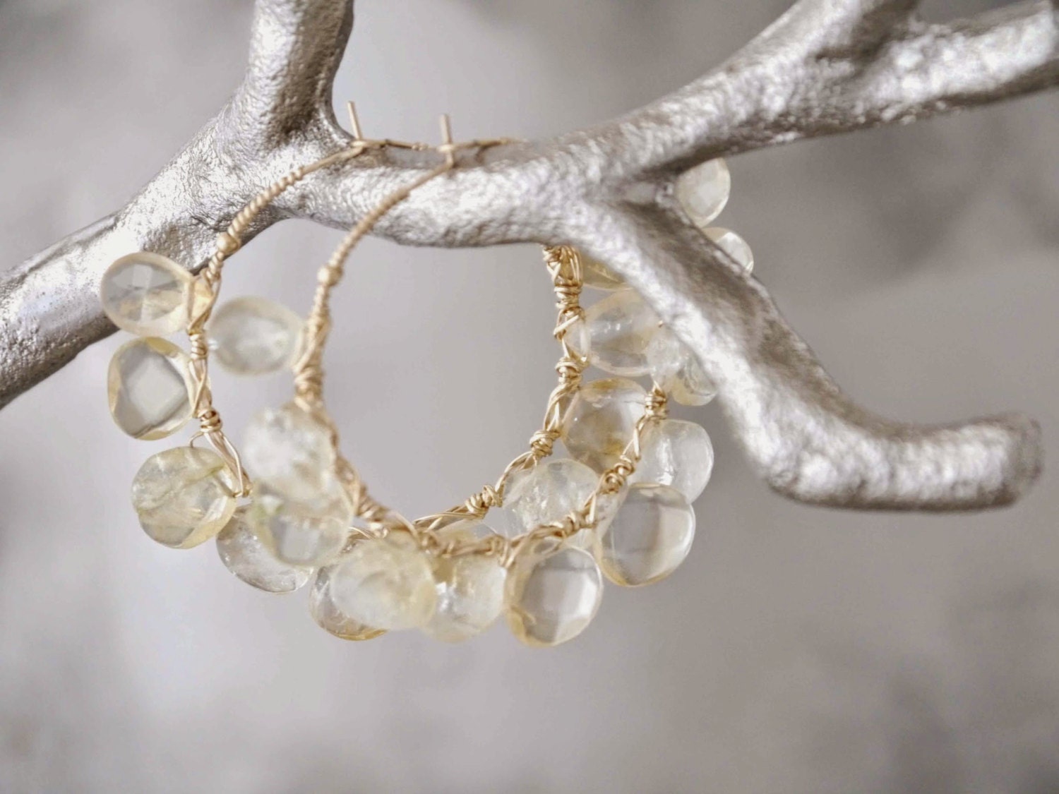 Citrine Faceted Petal Hoop Gemstone Earrings, 14K Gold Filled Garden Botanical