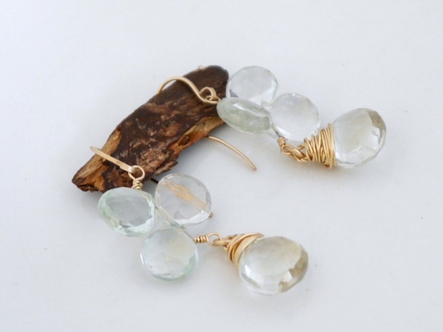 Green Amethyst Floral Gemstone Earrings, 14K Gold Filled Botanical Bride