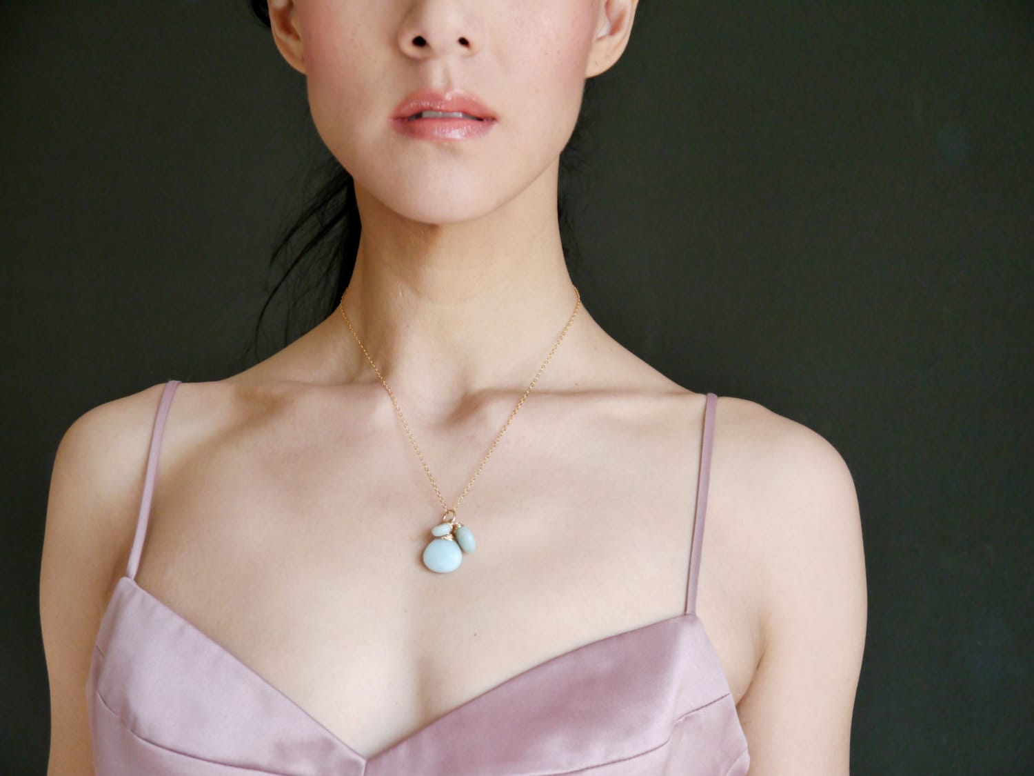 Amazonite Briolette Pendant Necklace Gold Filled Minimalist Style