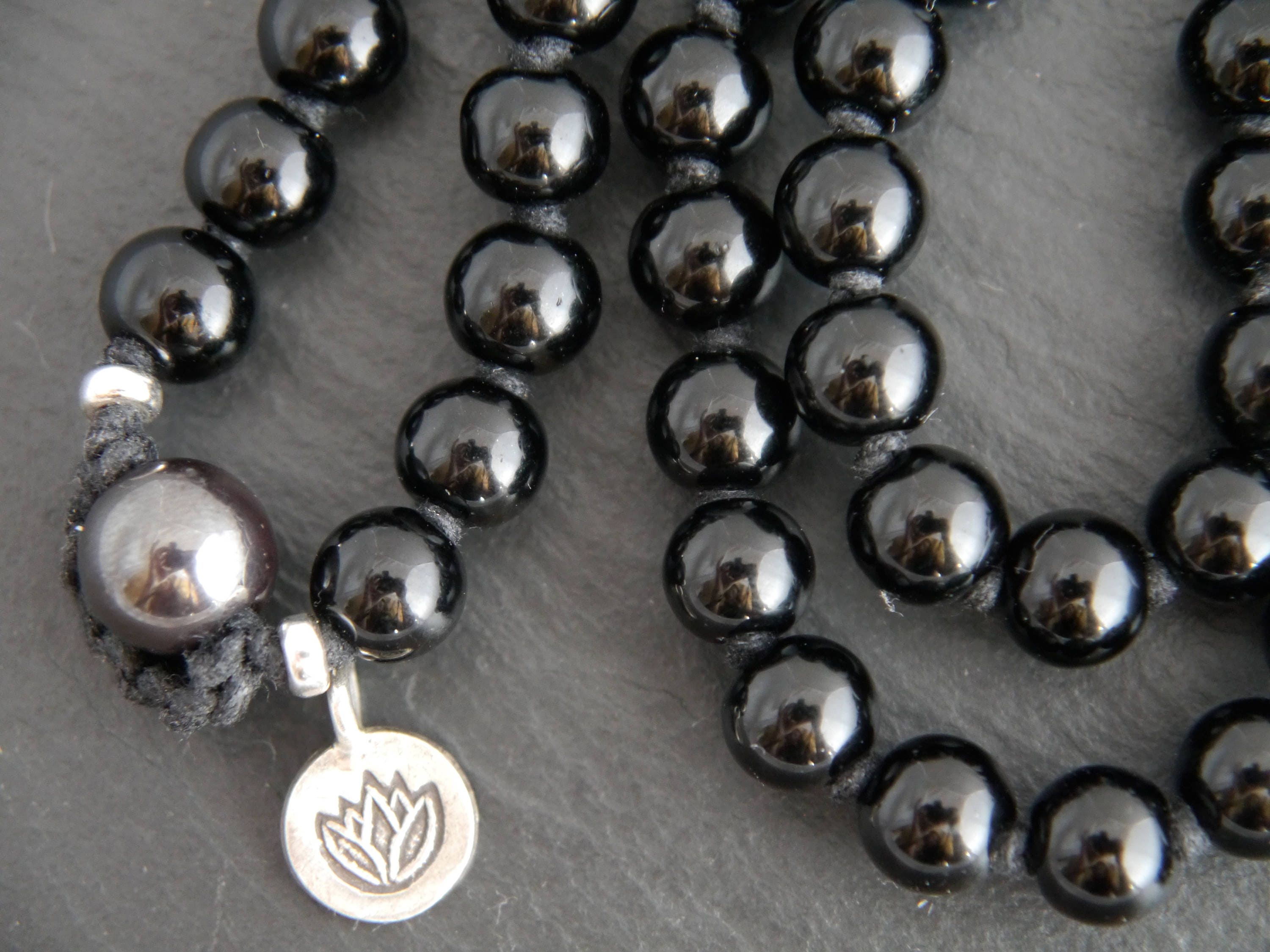 Black Obsidian 108 Mala Bead , Wrap, Hand Knotted Tibetan Prayer Beads
